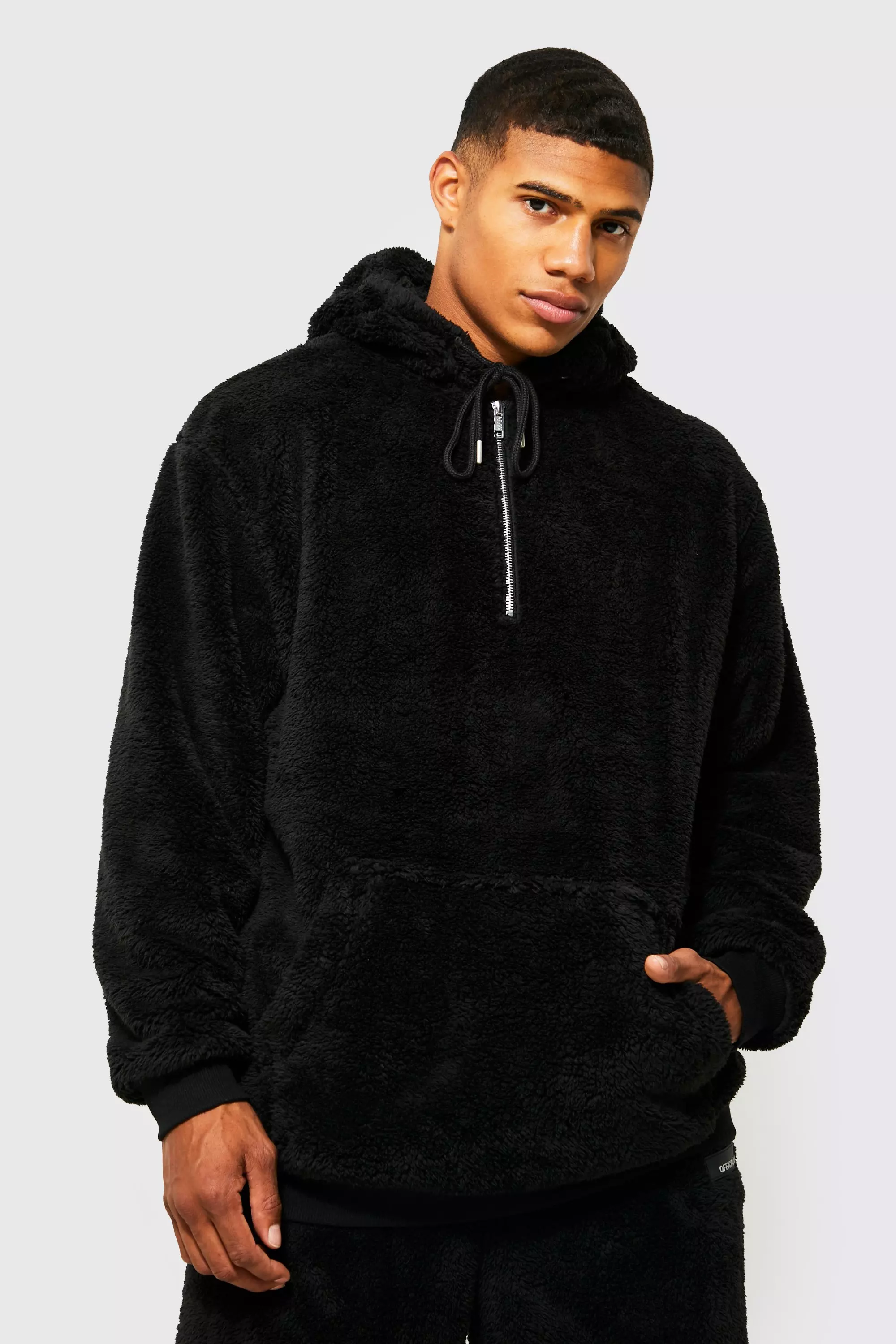 ASOS DESIGN oversized hoodie in black faux fur