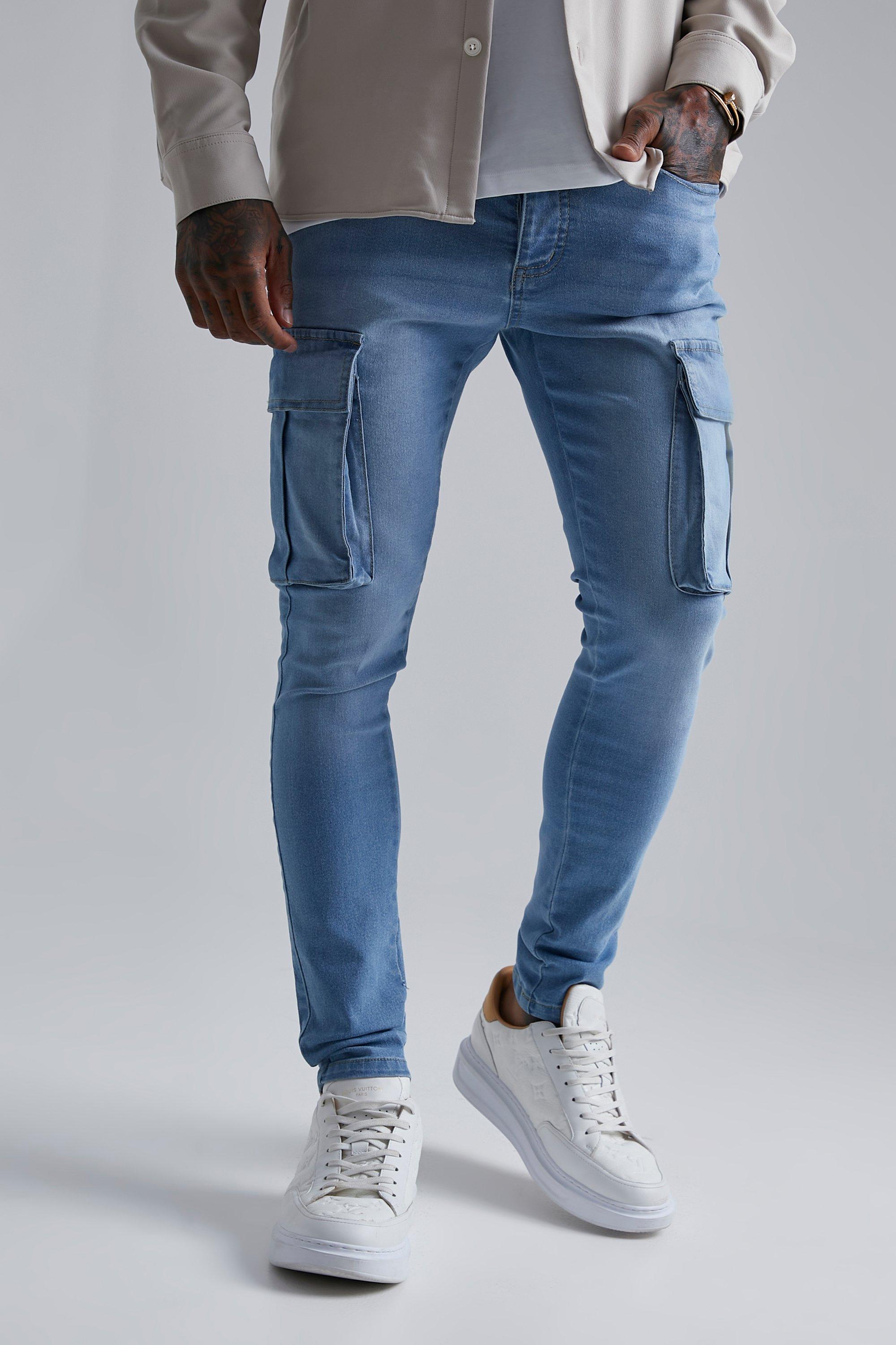 Boohoo Super Skinny Cargo Jeans, Light Blue