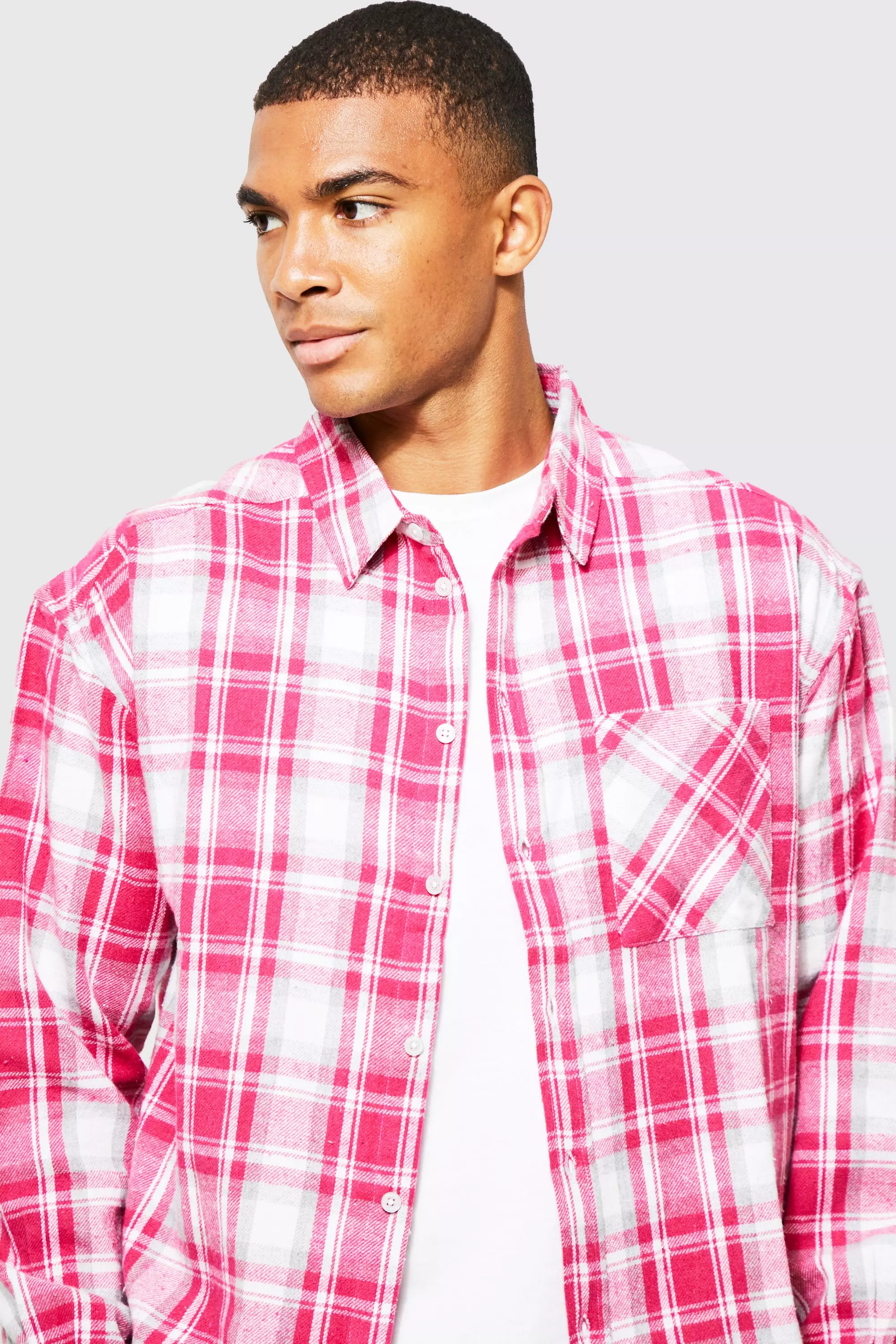 Mens pink plaid on sale shirt