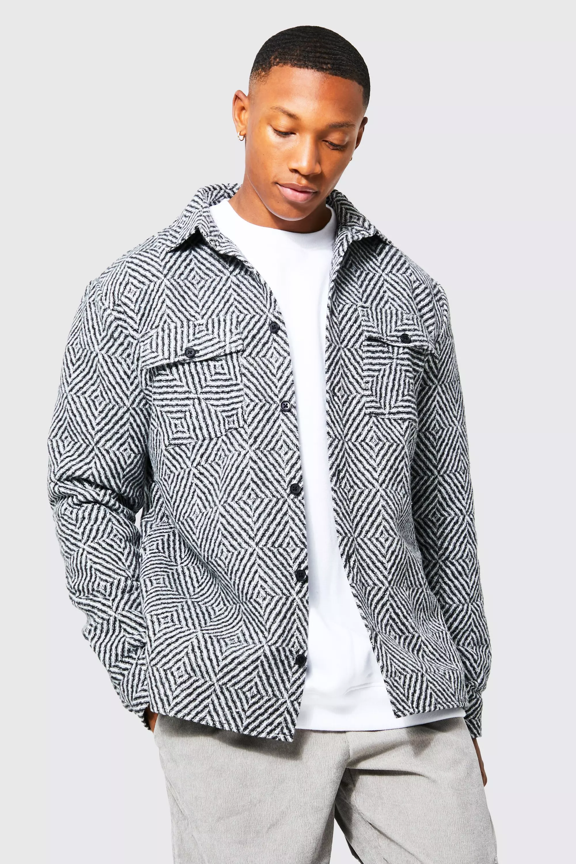 Jacquard Overshirt | boohooMAN UK