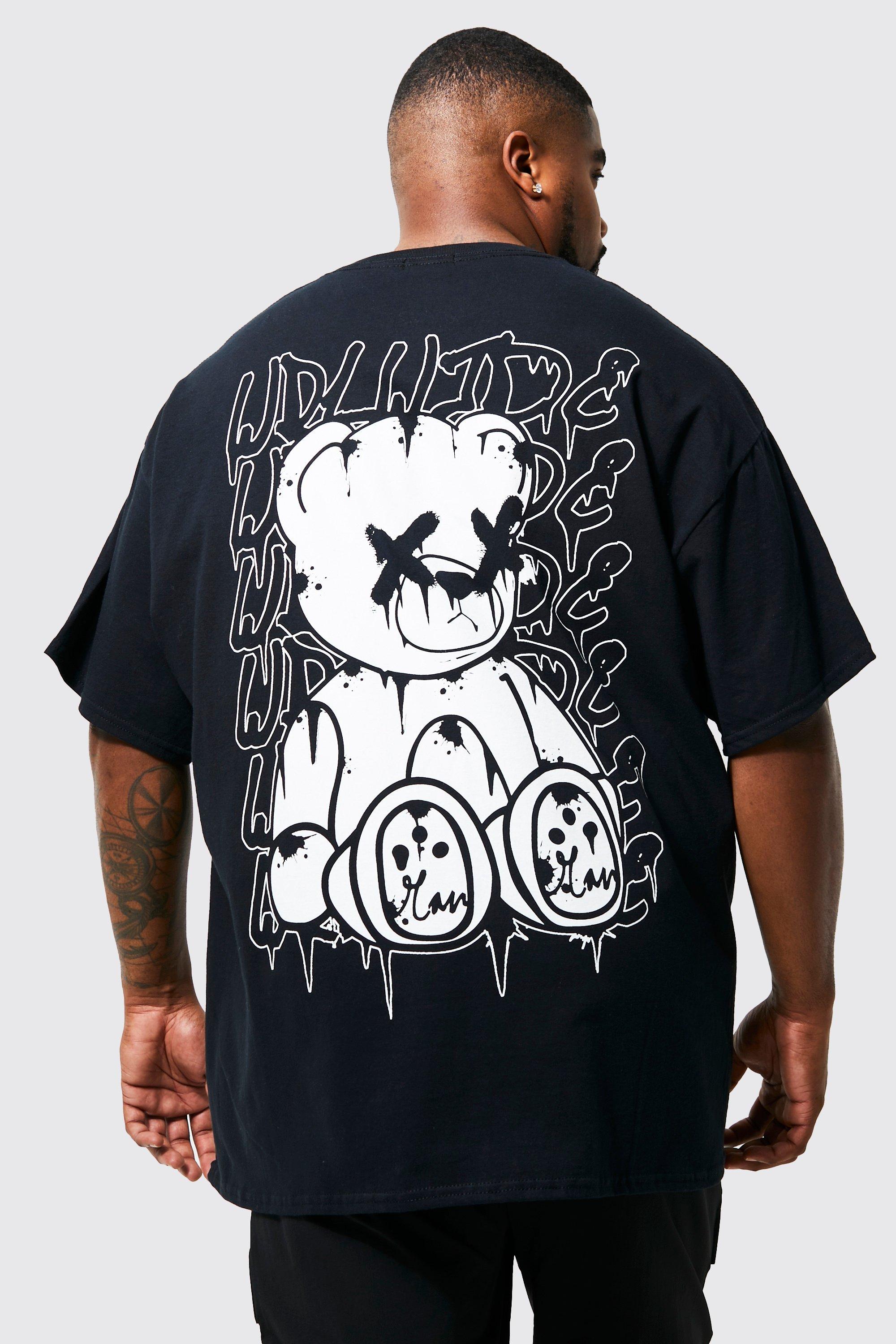 Image of T-shirt Plus Size con stampa Teddy sul retro, Nero