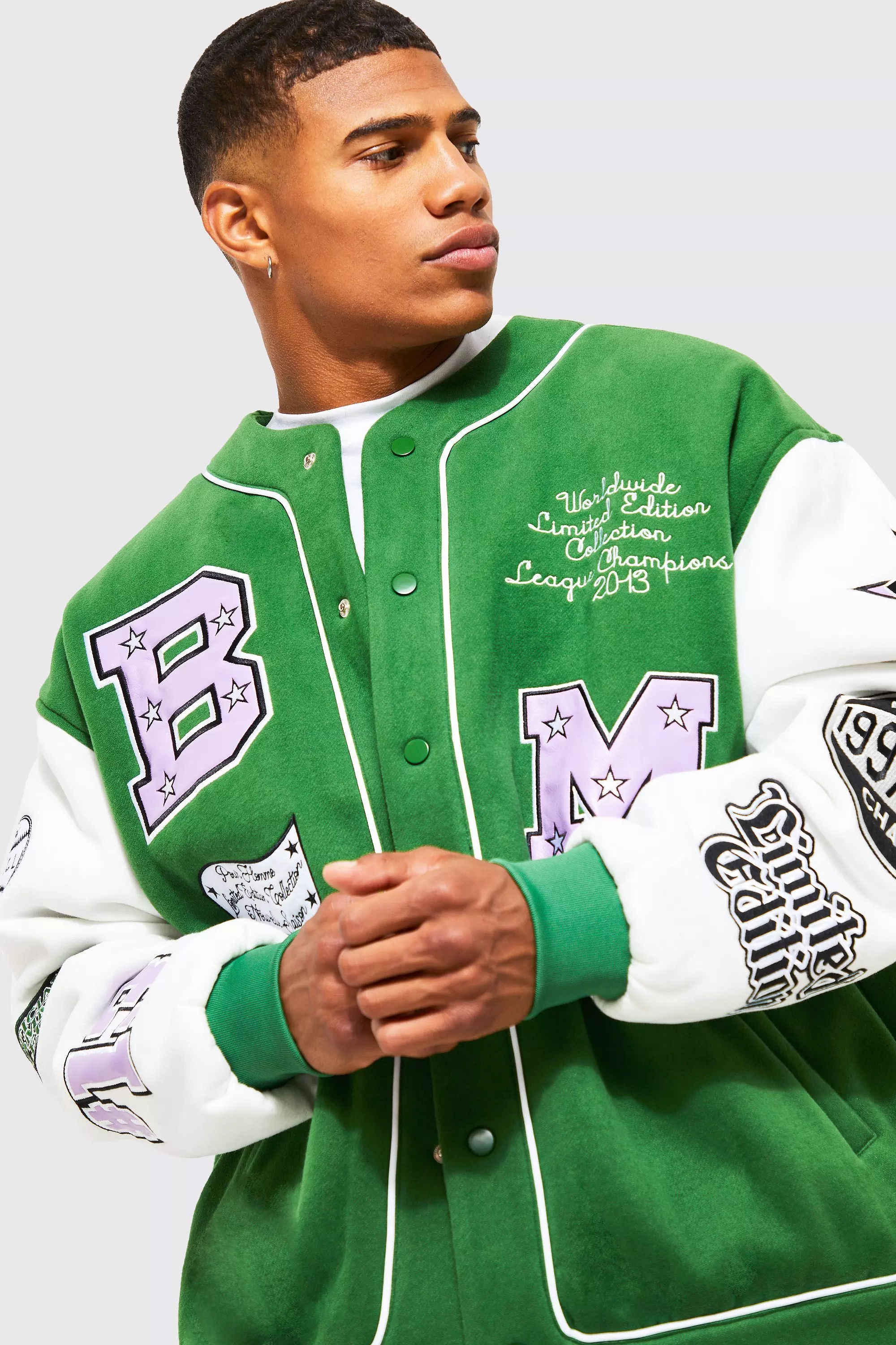 Varsity jacket online boohooman