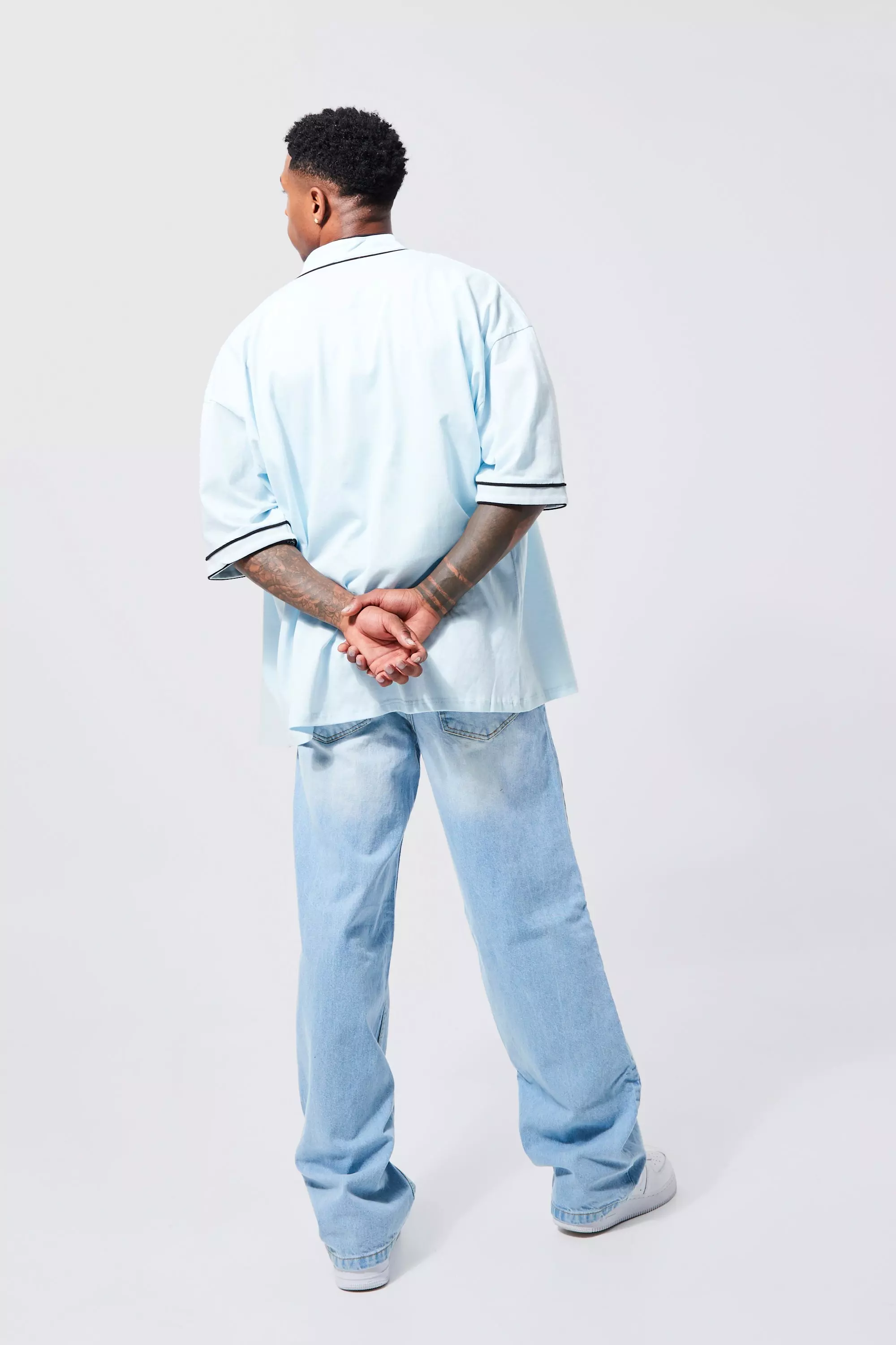 Oversized Official Denim Baseball Shirt | boohooMAN USA