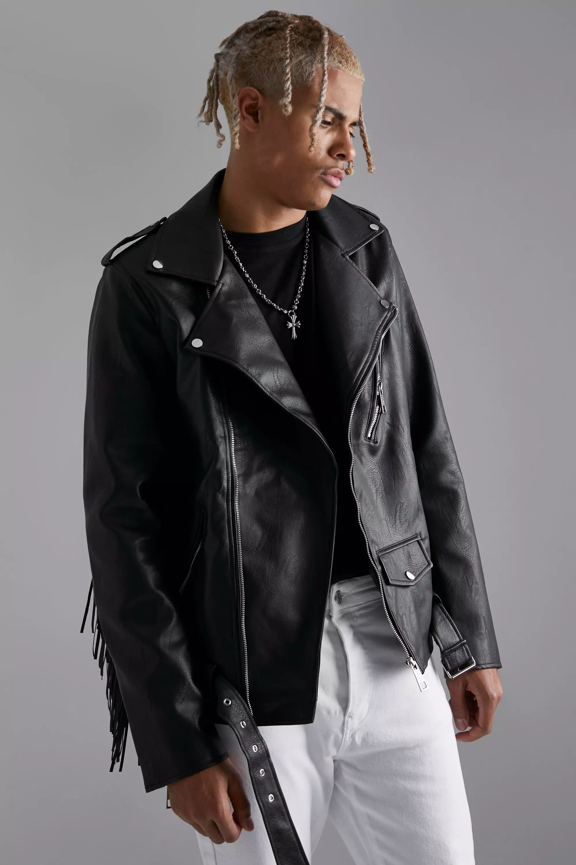 Reclaimed Vintage leather biker jacket in black