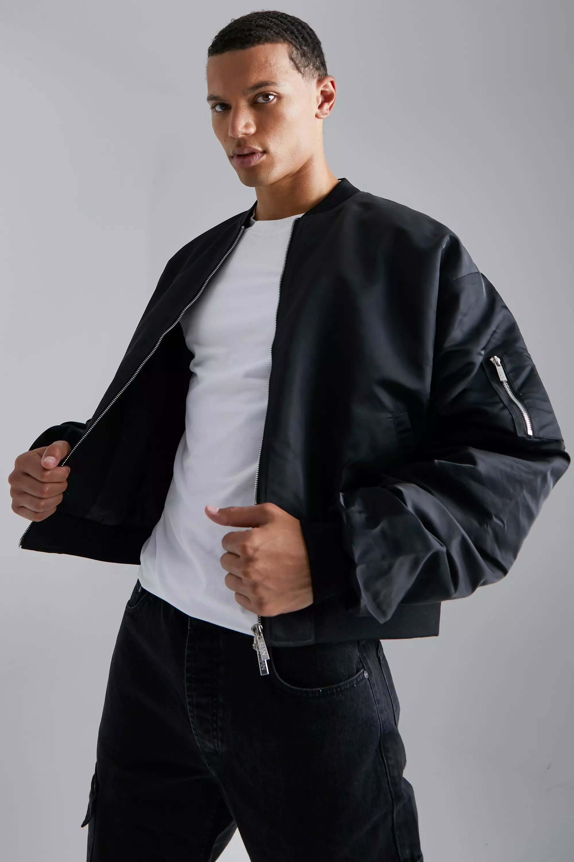 Tall Boxy Nylon Bomber Jacket