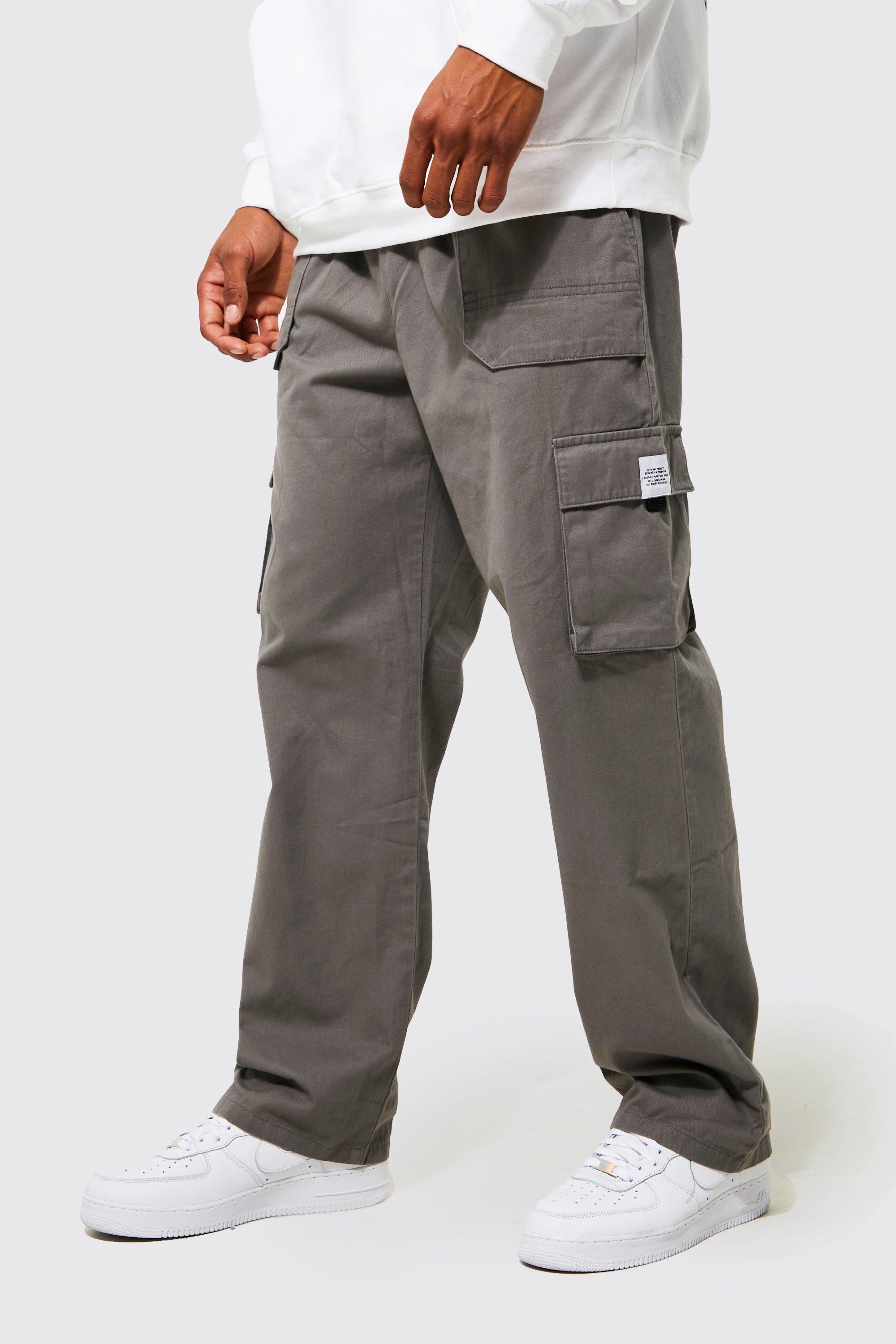 Mens Grey Elasticated Waist Relaxed Fit Buckle Cargo Trouser, Grey