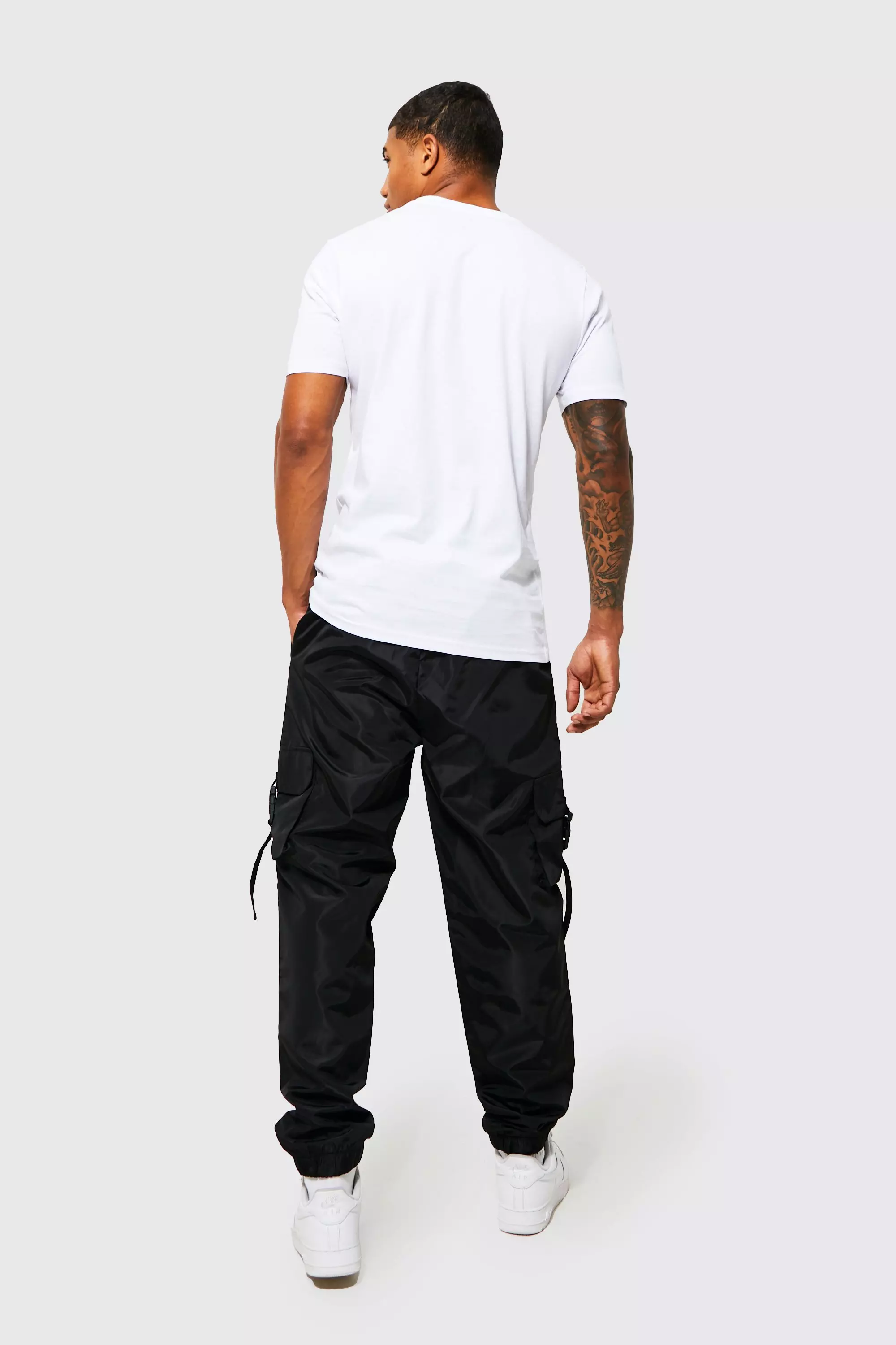 boohooMAN Men's Slim Fit Shell Cargo Jogger