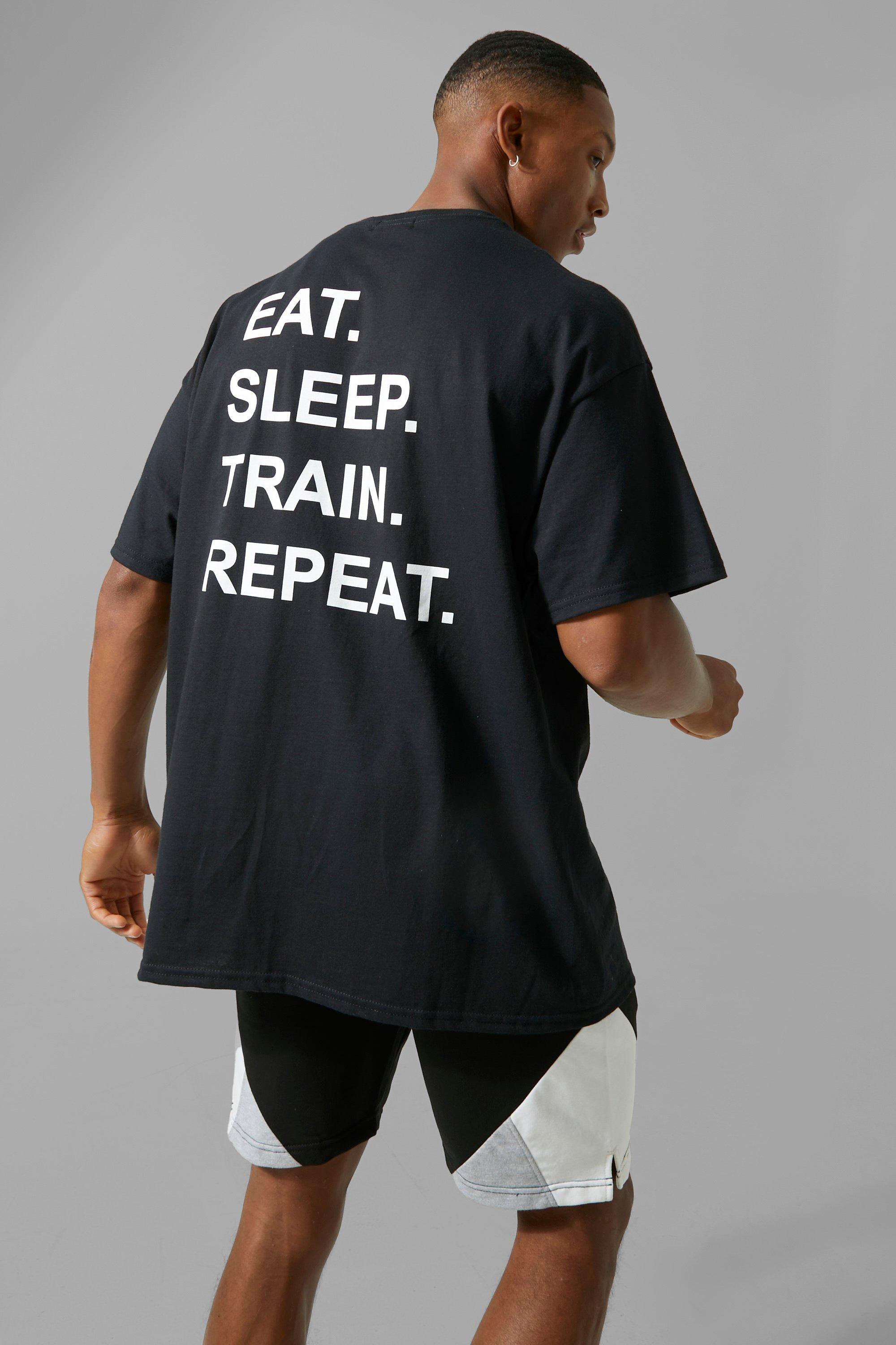 Mens Black Man Active Oversized Repeat T-shirt, Black