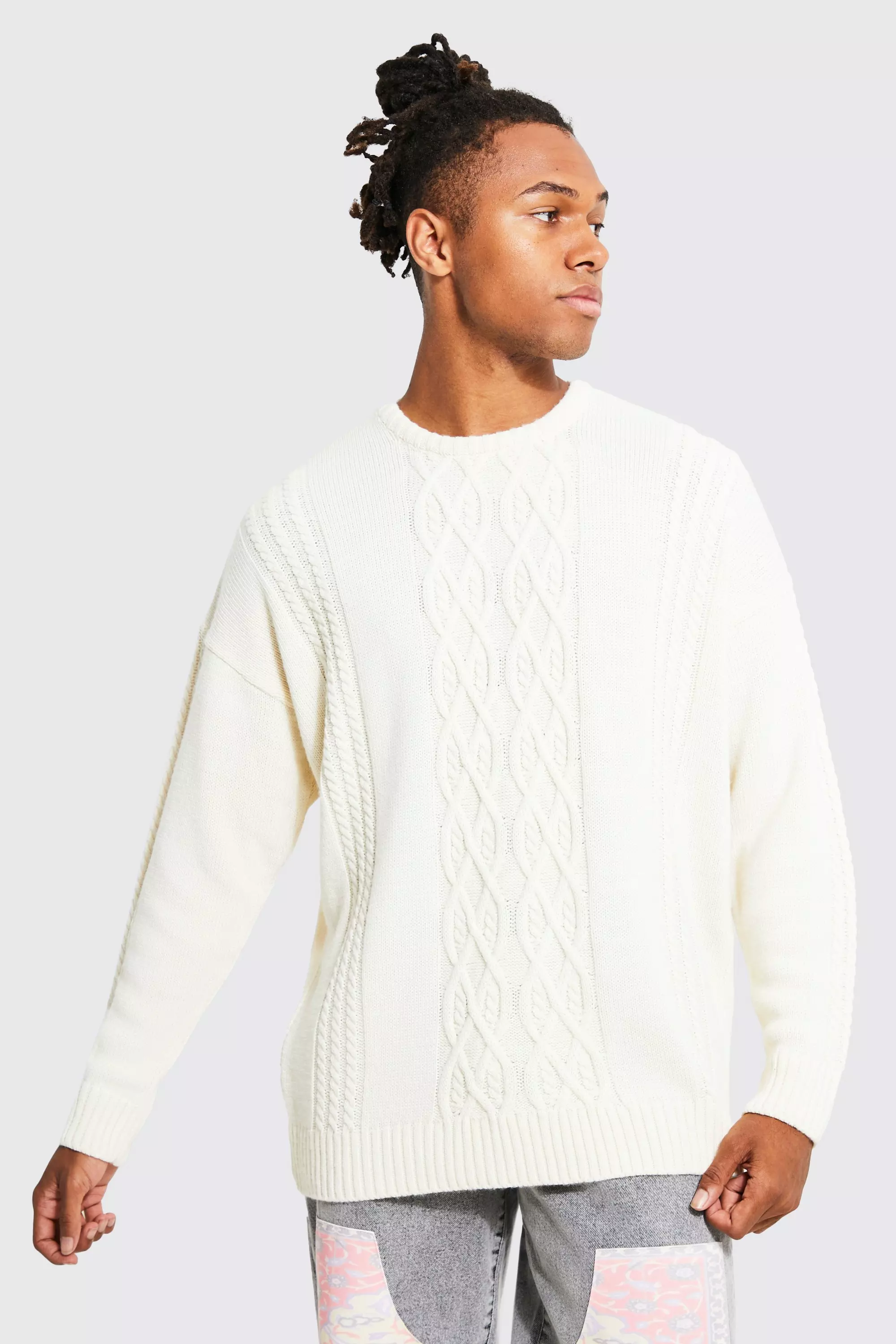 Cable Knitted Oversized Sweater Beige