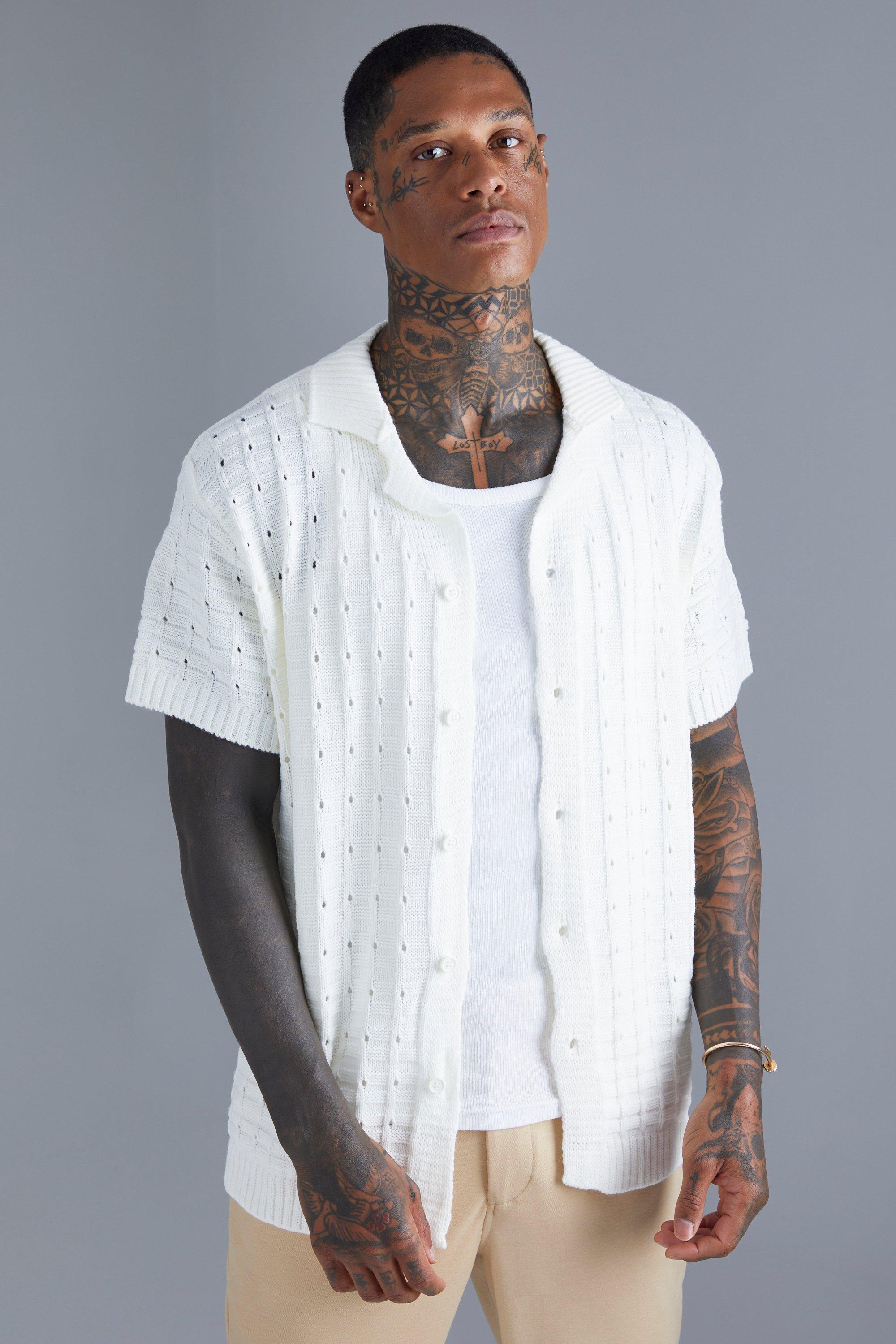 Image of Camicia in maglia con cuciture aperte e bottoni, Bianco
