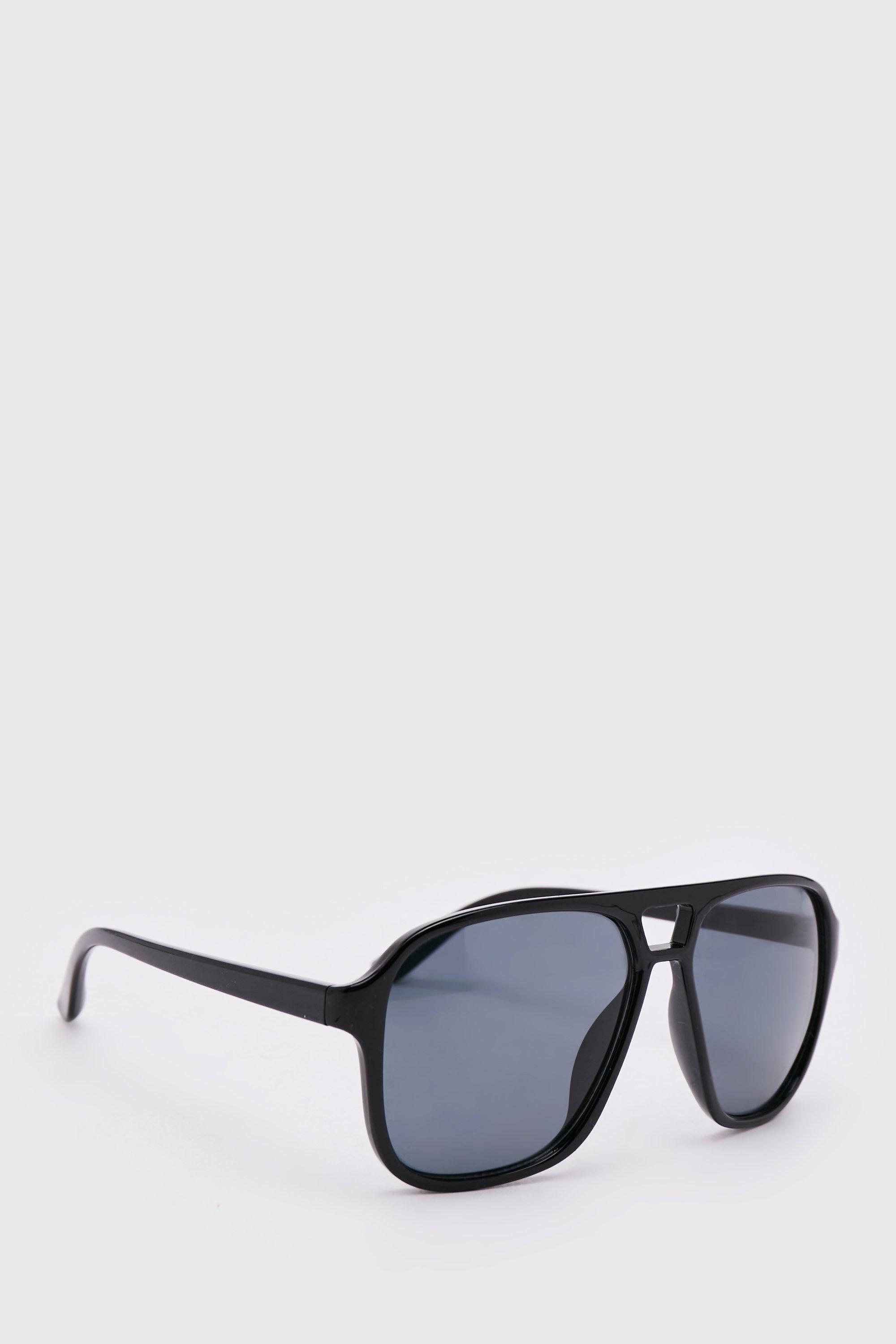 Mens Black Plastic Aviator Sunglasses, Black