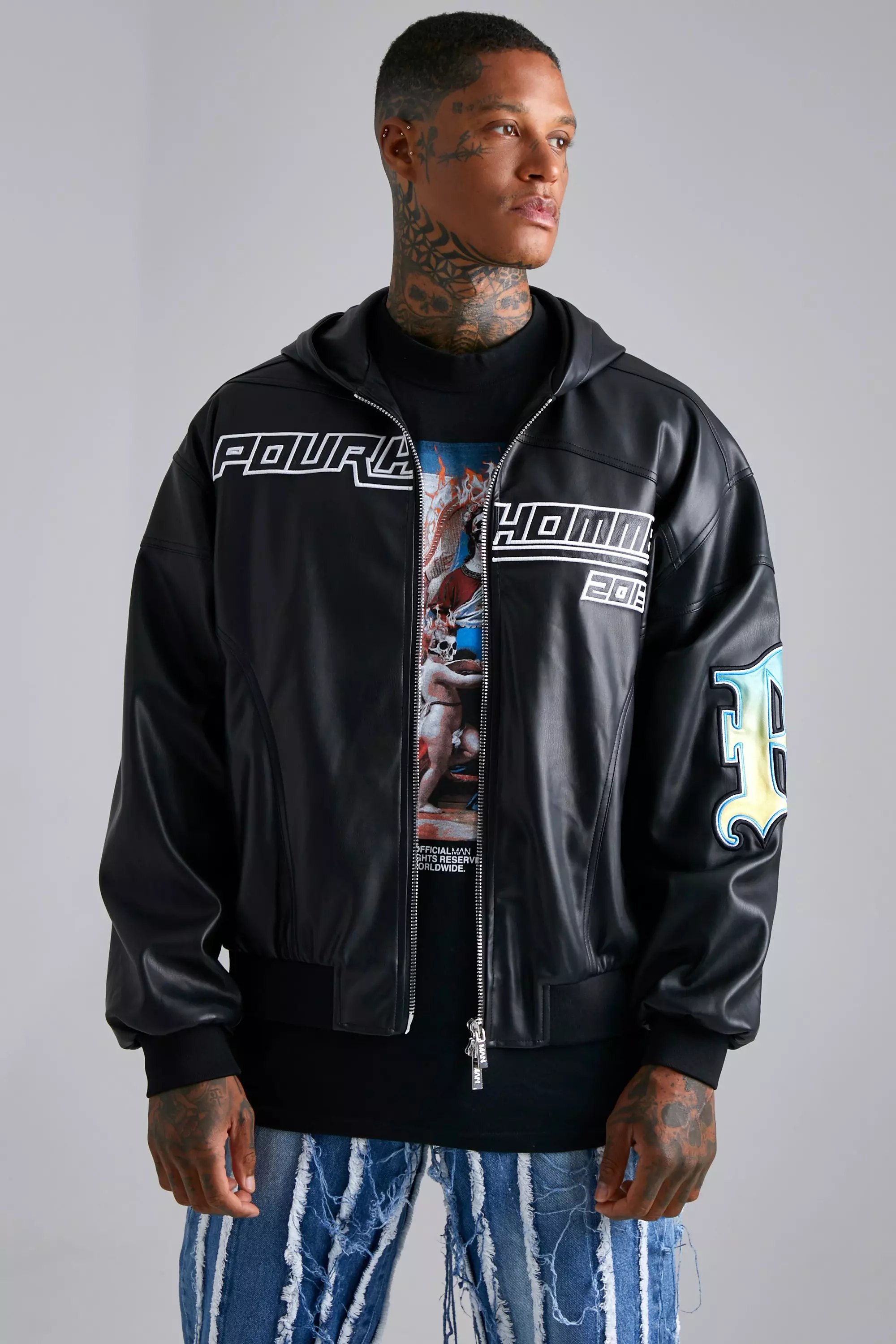 Hooded Motorsport Bomber Jacket | boohooMAN USA