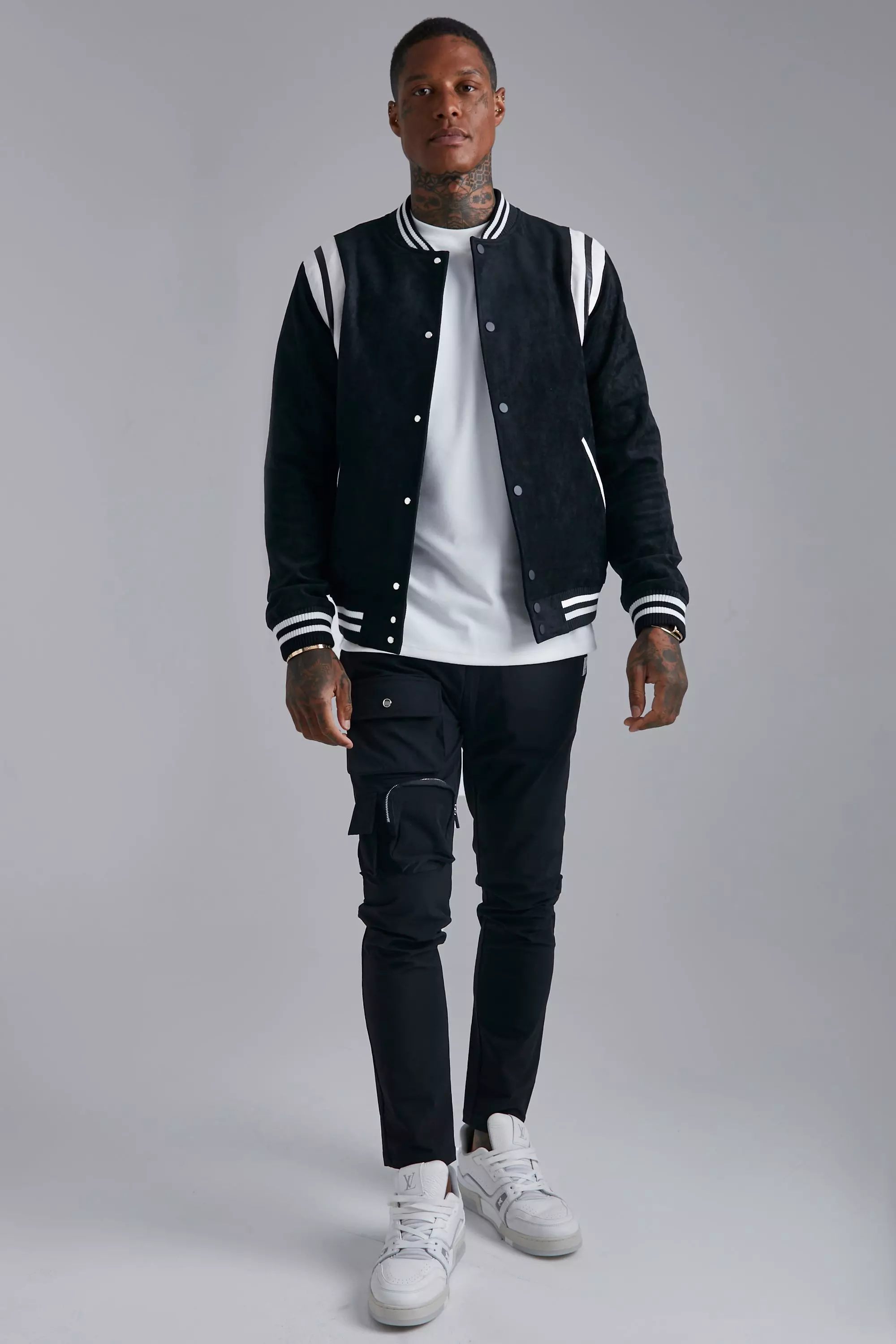 Faux Leather Varsity Bomber Jacket