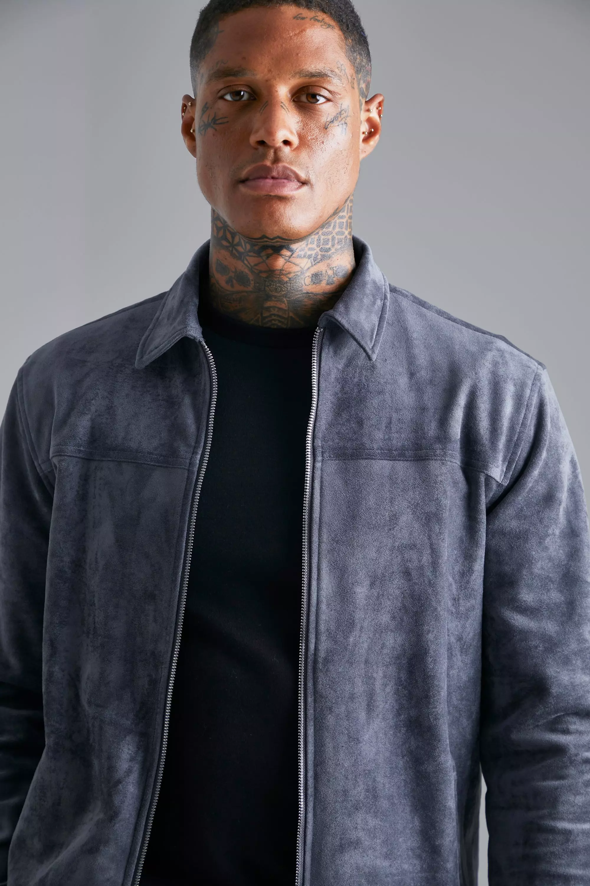 Faux Suede Harrington Jacket | boohooMAN USA