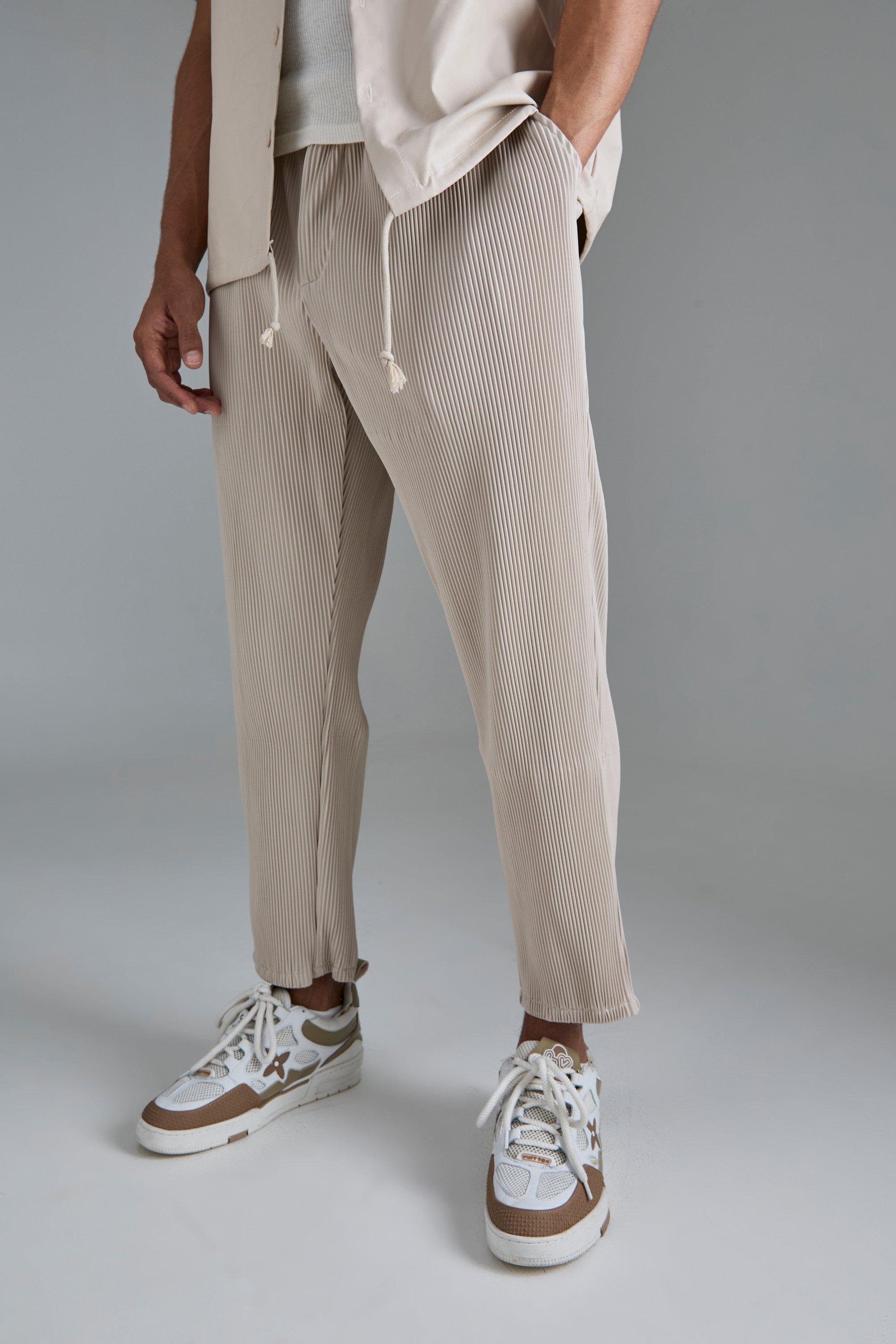 Image of Pantaloni Cargo Slim Fit in nylon a effetto stropicciato, Cream