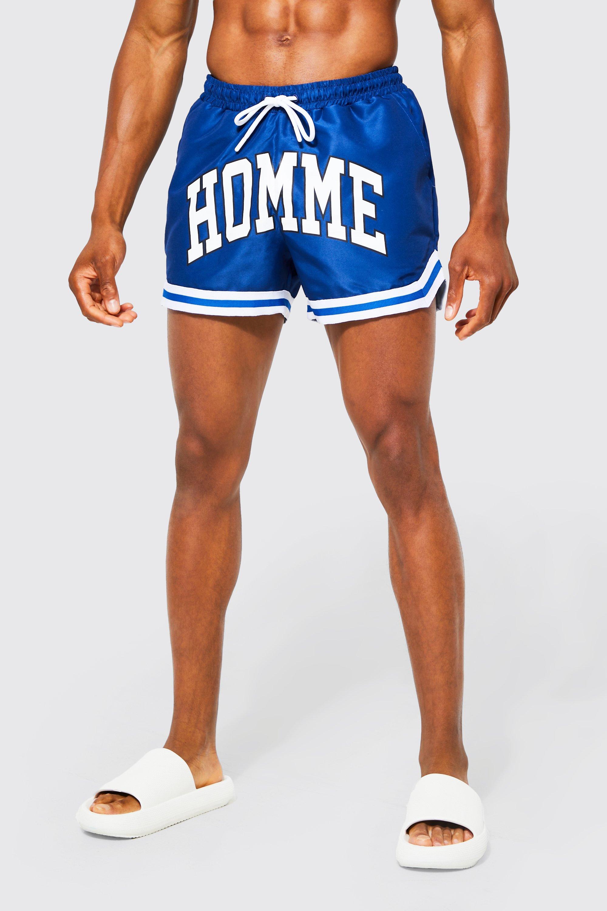 Mens Blue Short Length Varsity Swim Shorts, Blue