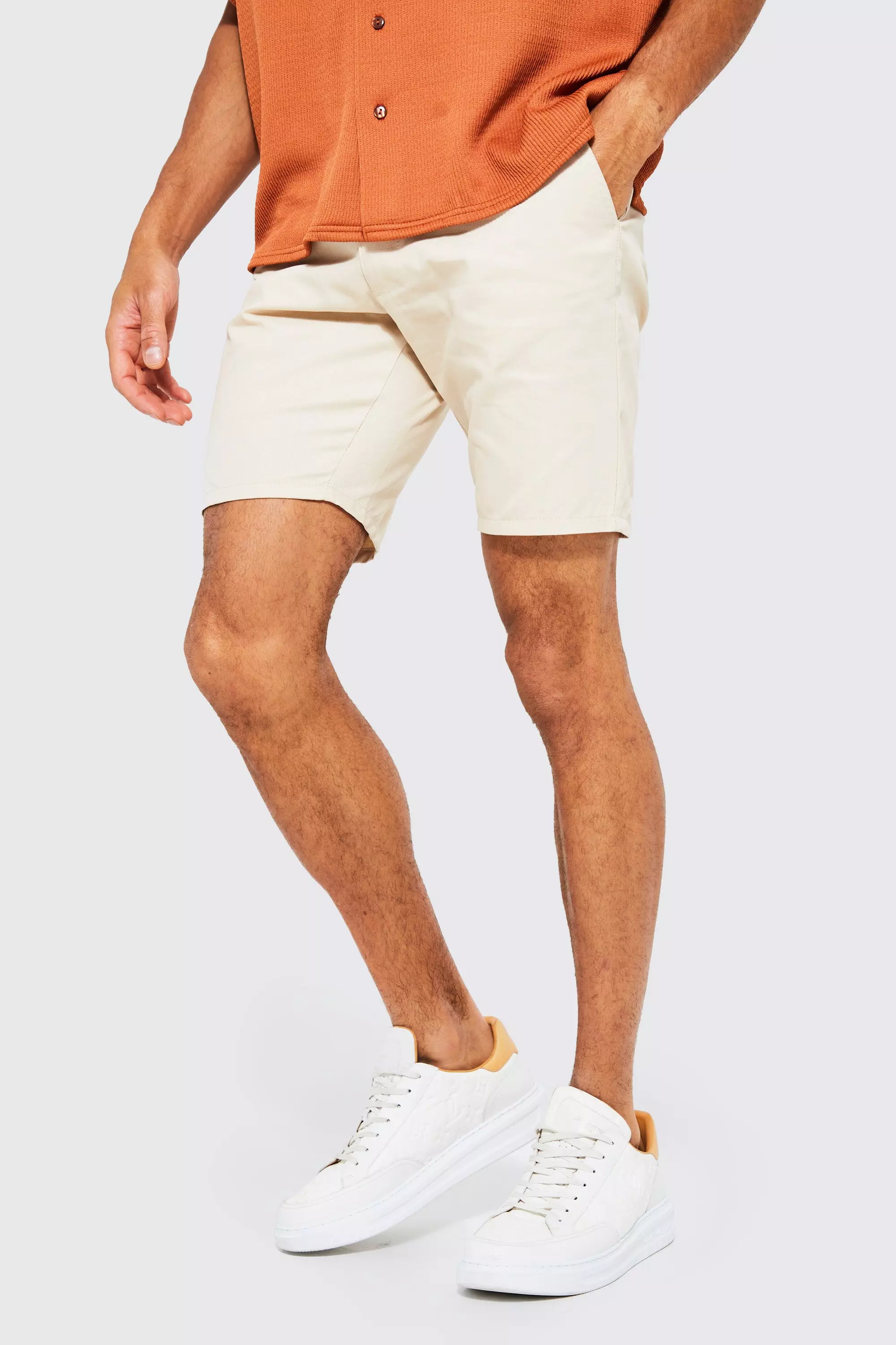 Mens skinny khaki store shorts