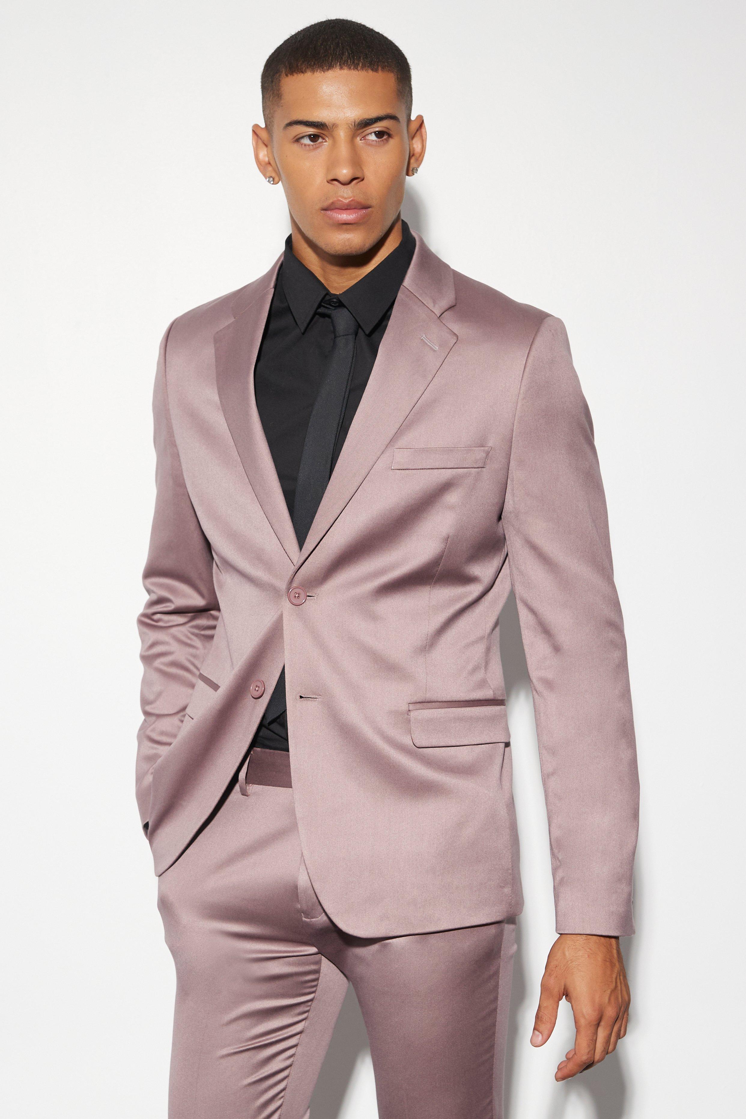 Mens Purple Skinny Satin Suit Jacket, Purple