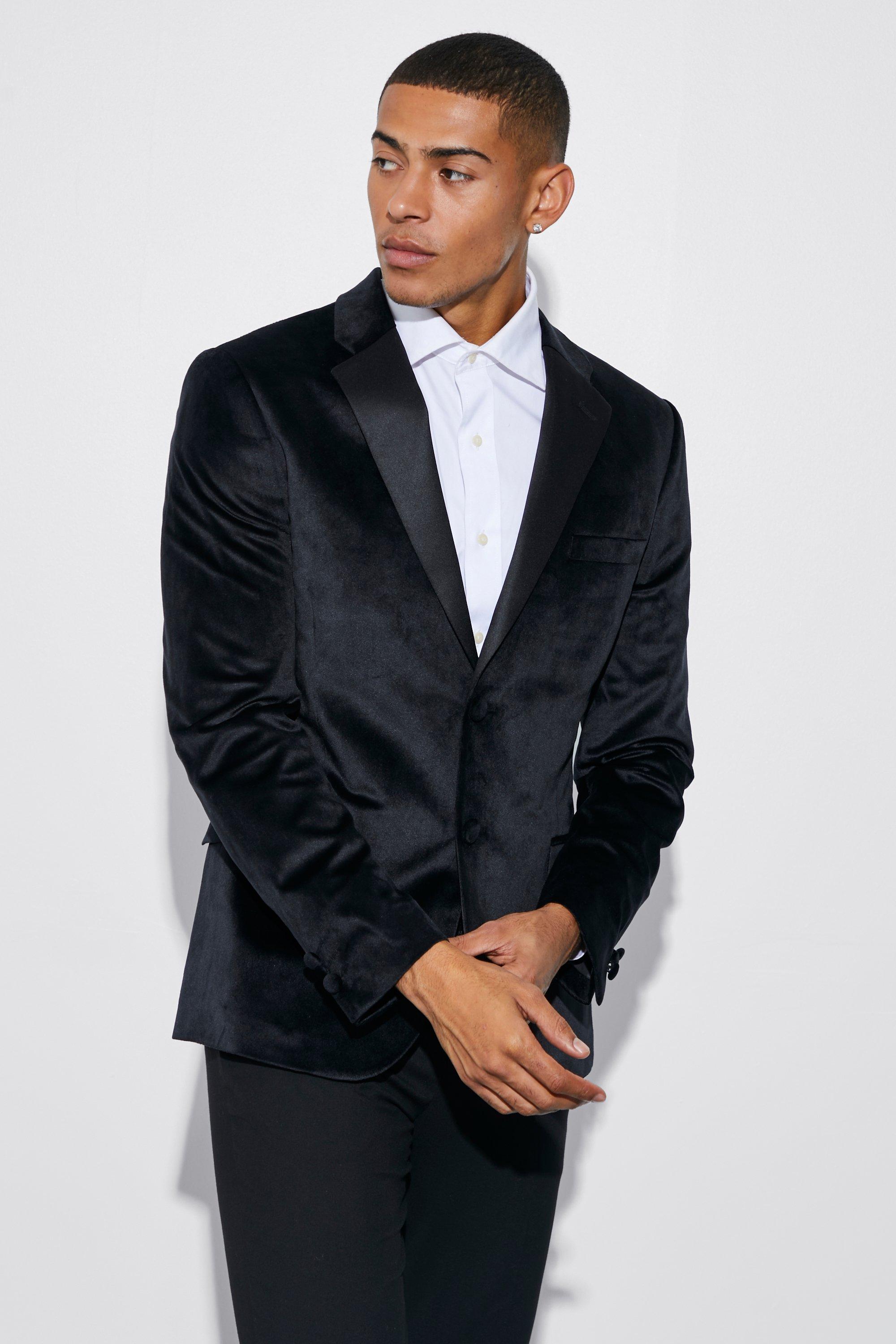 veste de costume cintrée satinée en velours homme - noir - 36, noir
