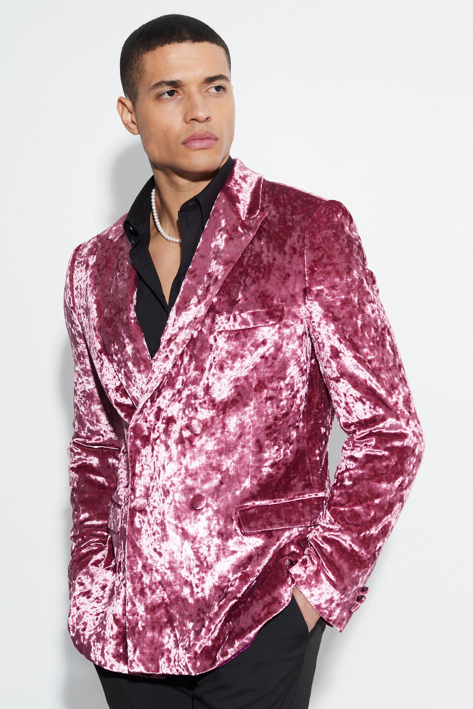 pink velvet double breasted blazer