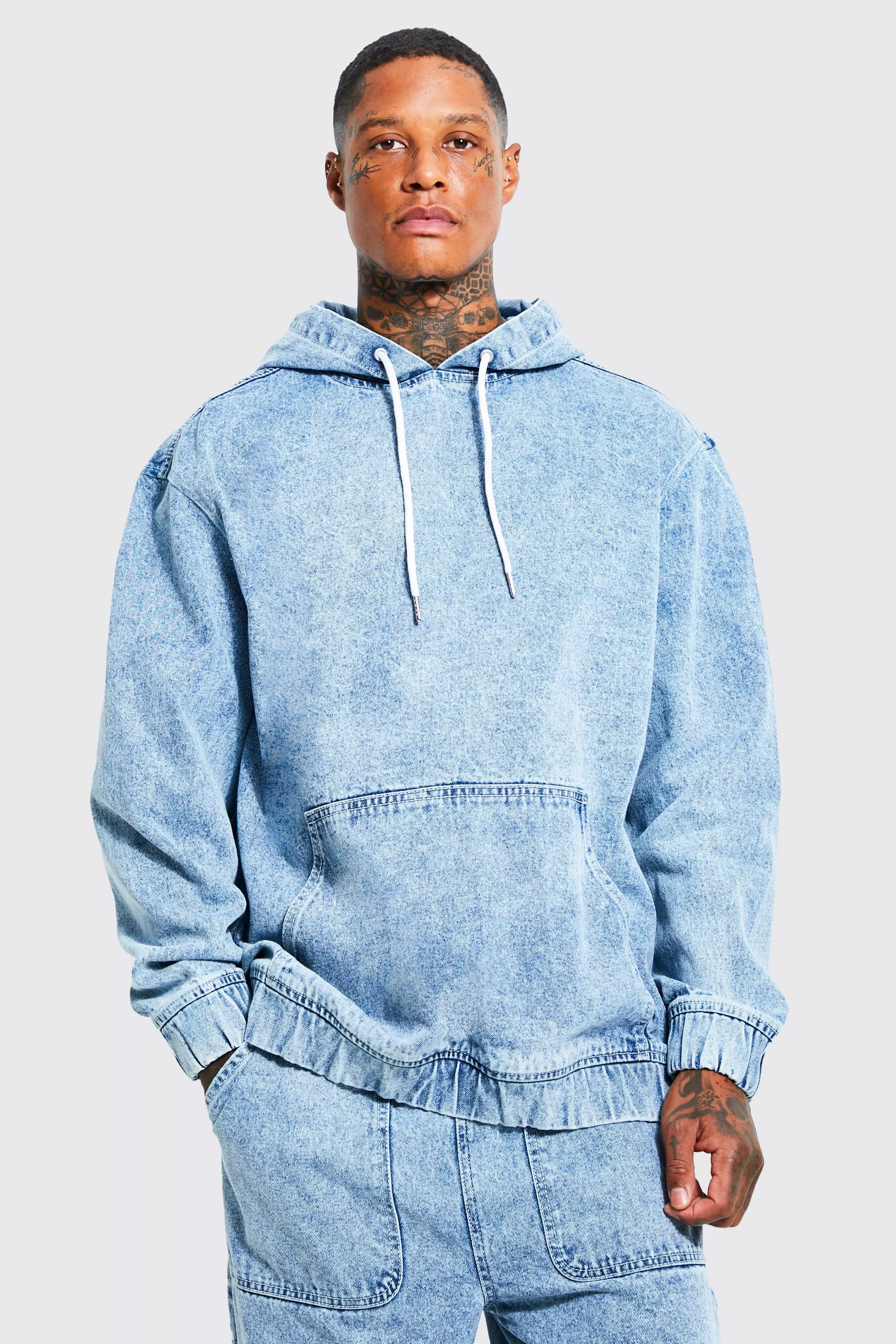 Oversized Denim Hoodie | boohooMAN USA