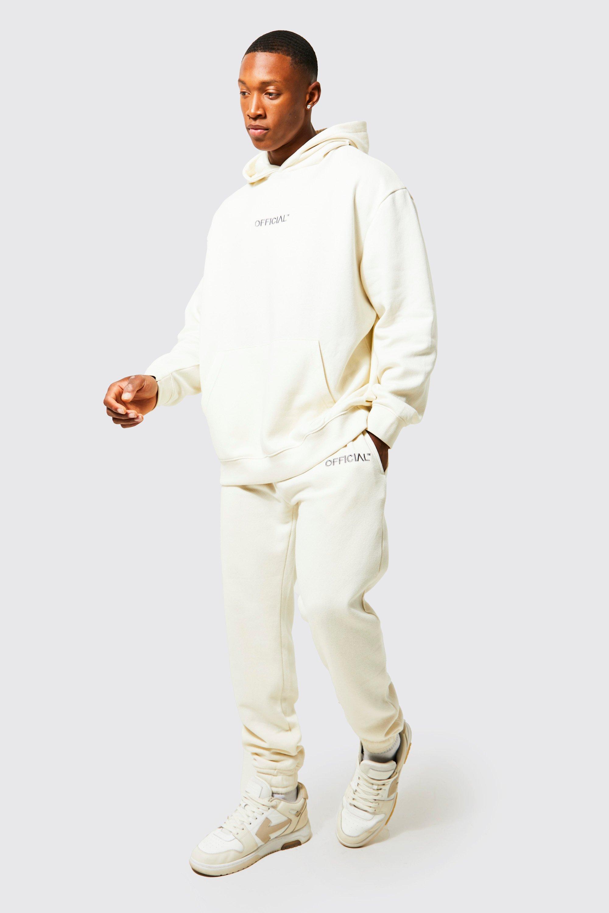 Mens Cream Lightweight Oversized Hooded Tracksuit, Cream