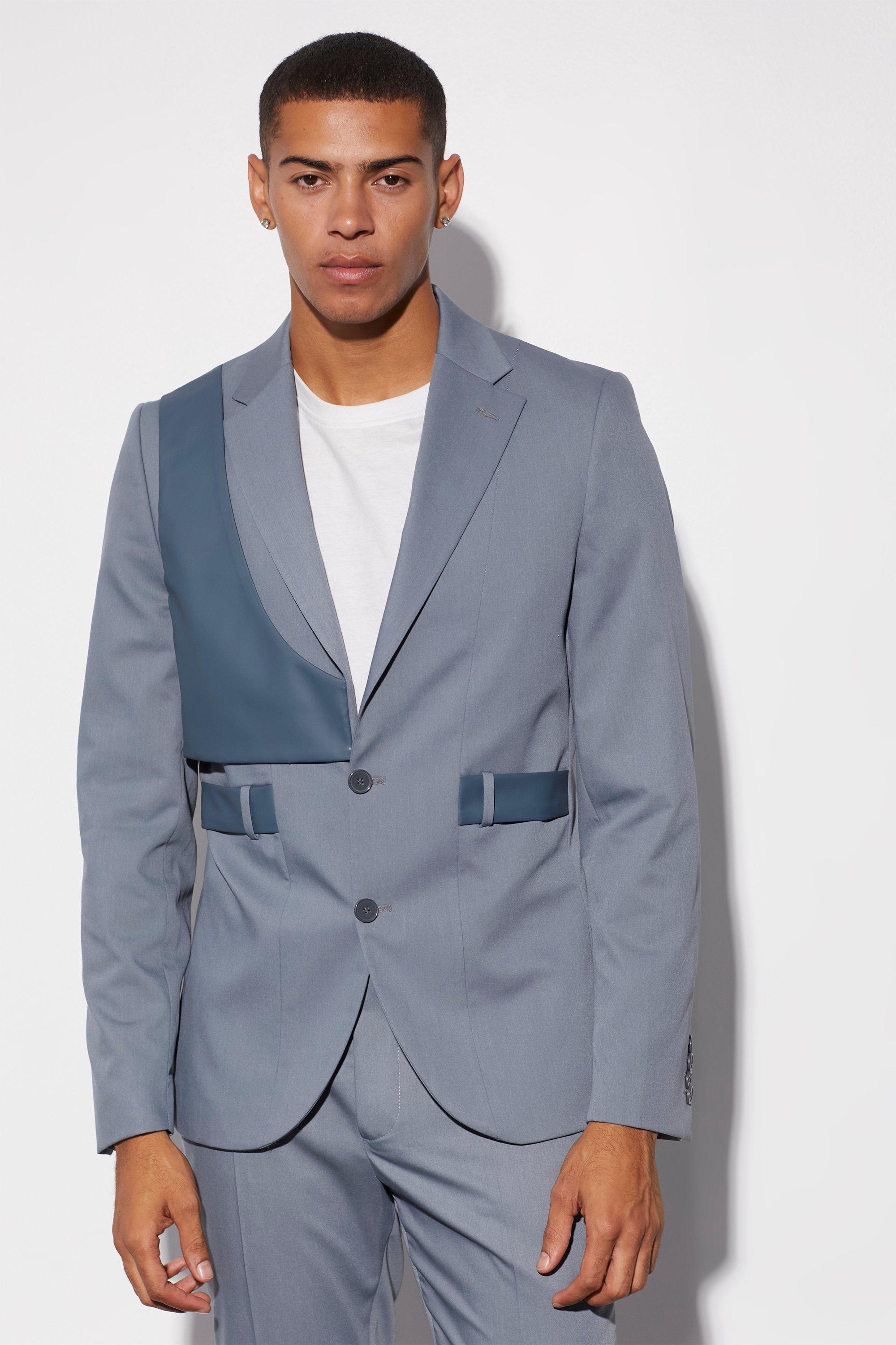 men's slim fit harness carabiner suit jacket - blue - 38, blue