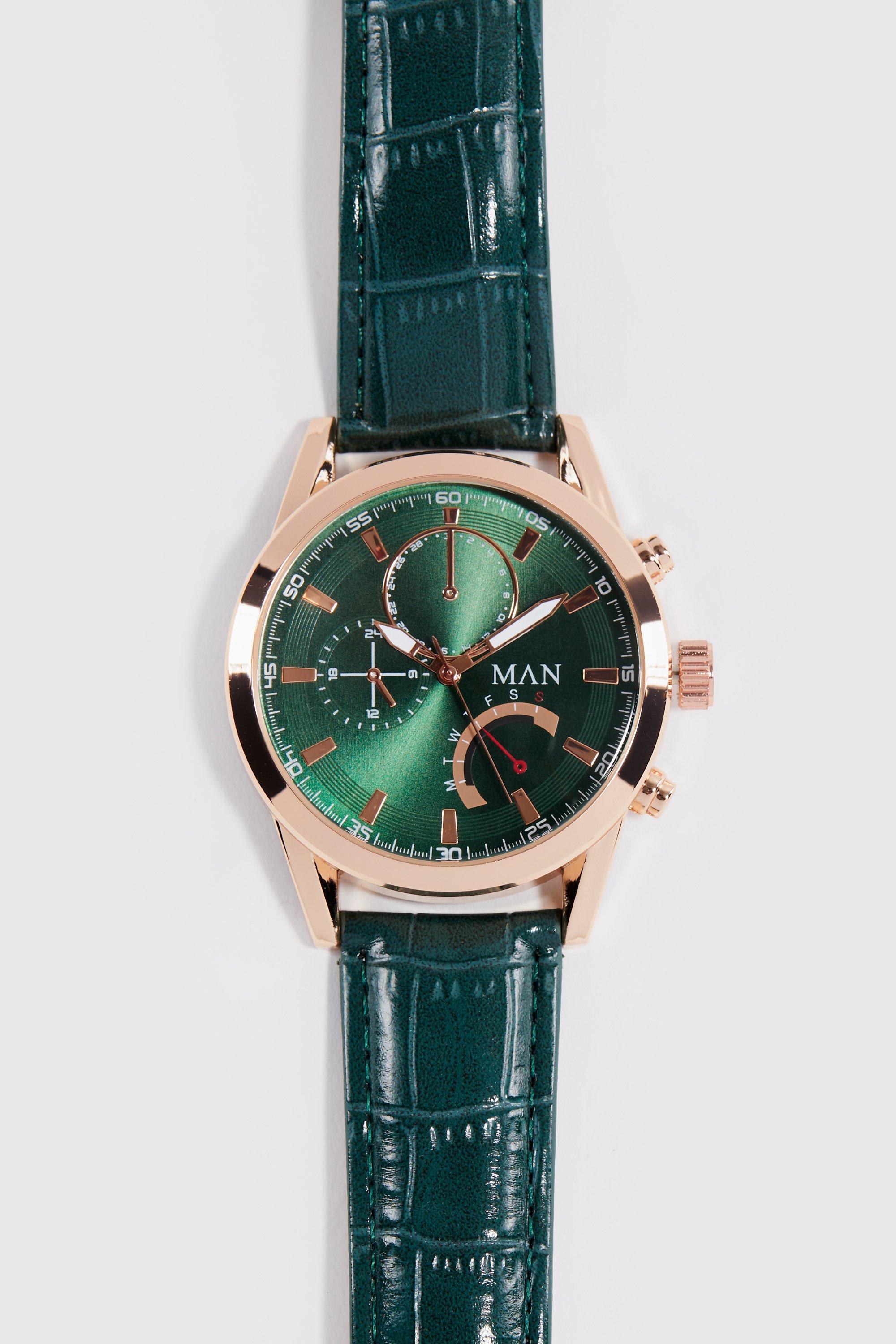 Mens Green Man Signature Classic Watch With Gift Box, Green