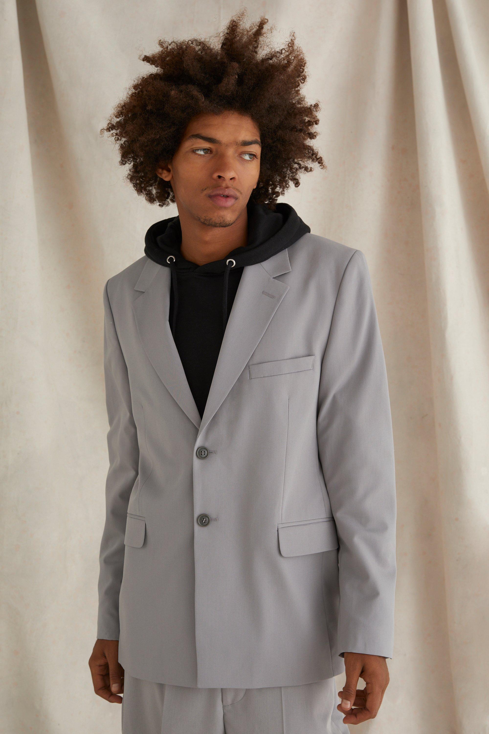 Mens Grey Relaxed Fit Blazer, Grey