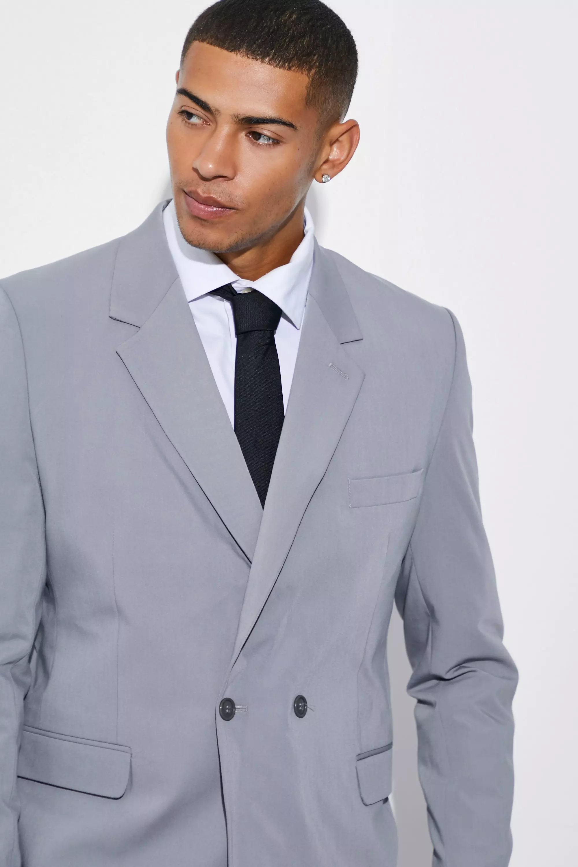 boohooMAN Tall Slim Double Breasted Suit Jacket - Gray - Size 40