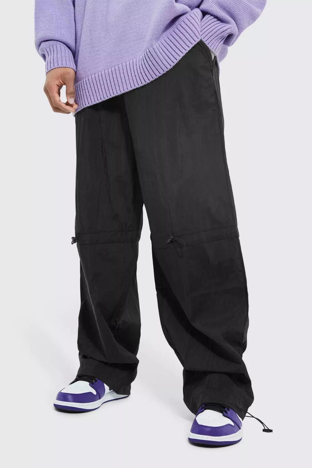 Black Cargo Pants With Toggle Detail