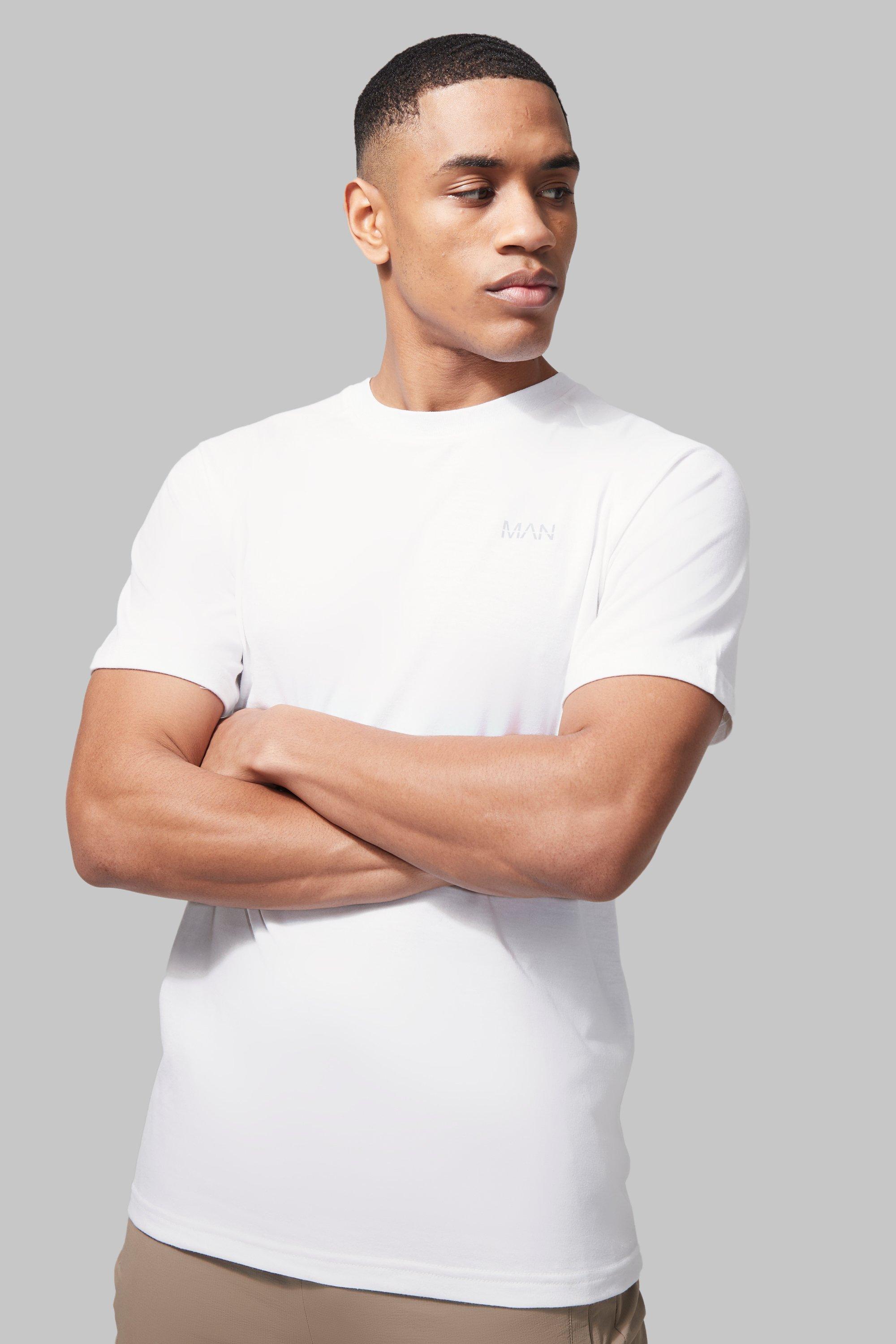 Mens White Man Active Gym Raglan Muscle Fit T-shirt, White