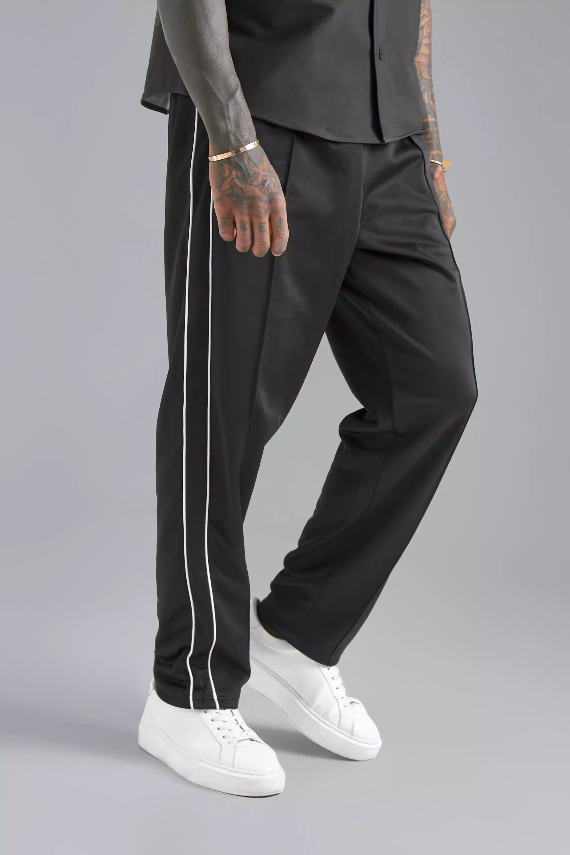 24 Wholesale Mens Tricot Jogger Pants With Rib Cuff Black And