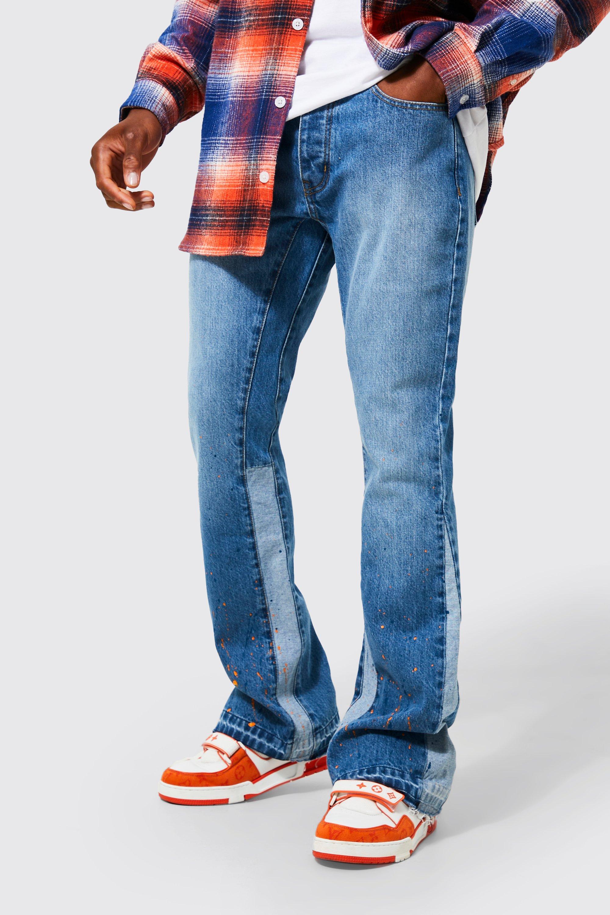 Image of Jeans Skinny Fit con pannelli e schizzi di colore, Azzurro