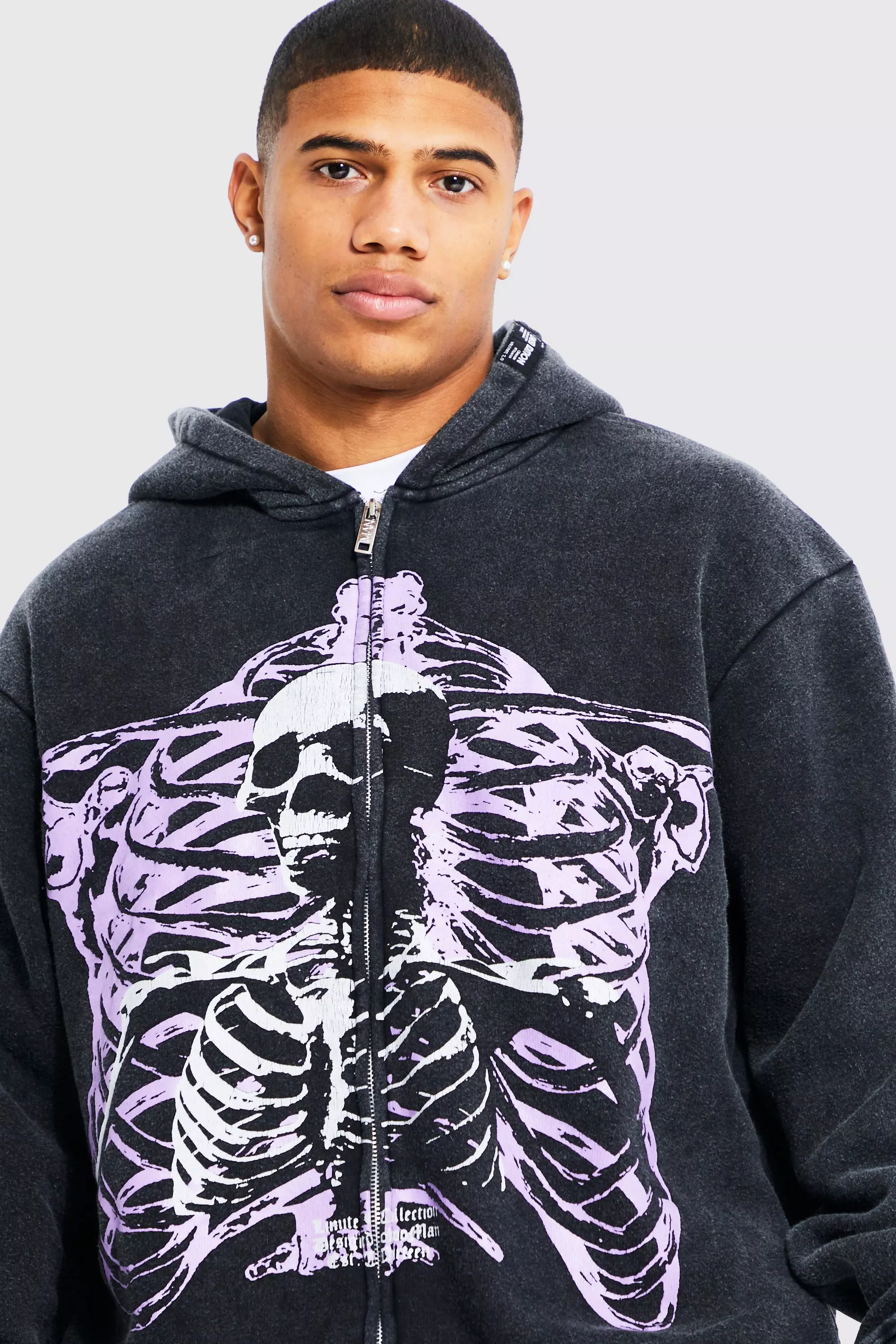 Full-Zip Skeleton Graphic Hoodie