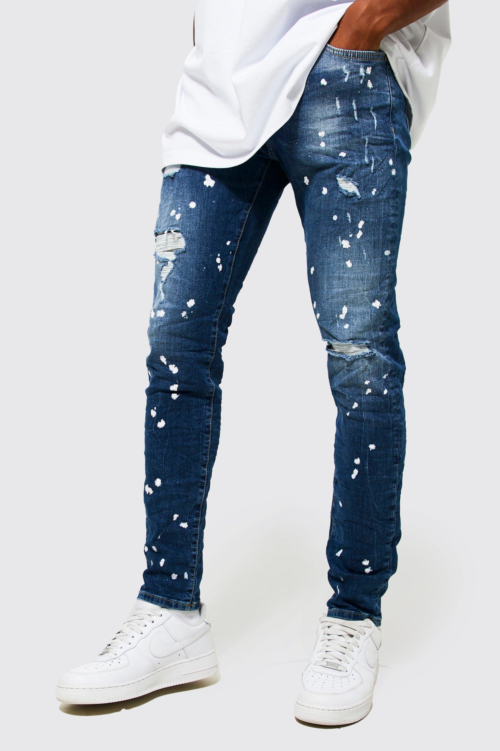 mens ripped painted jeans