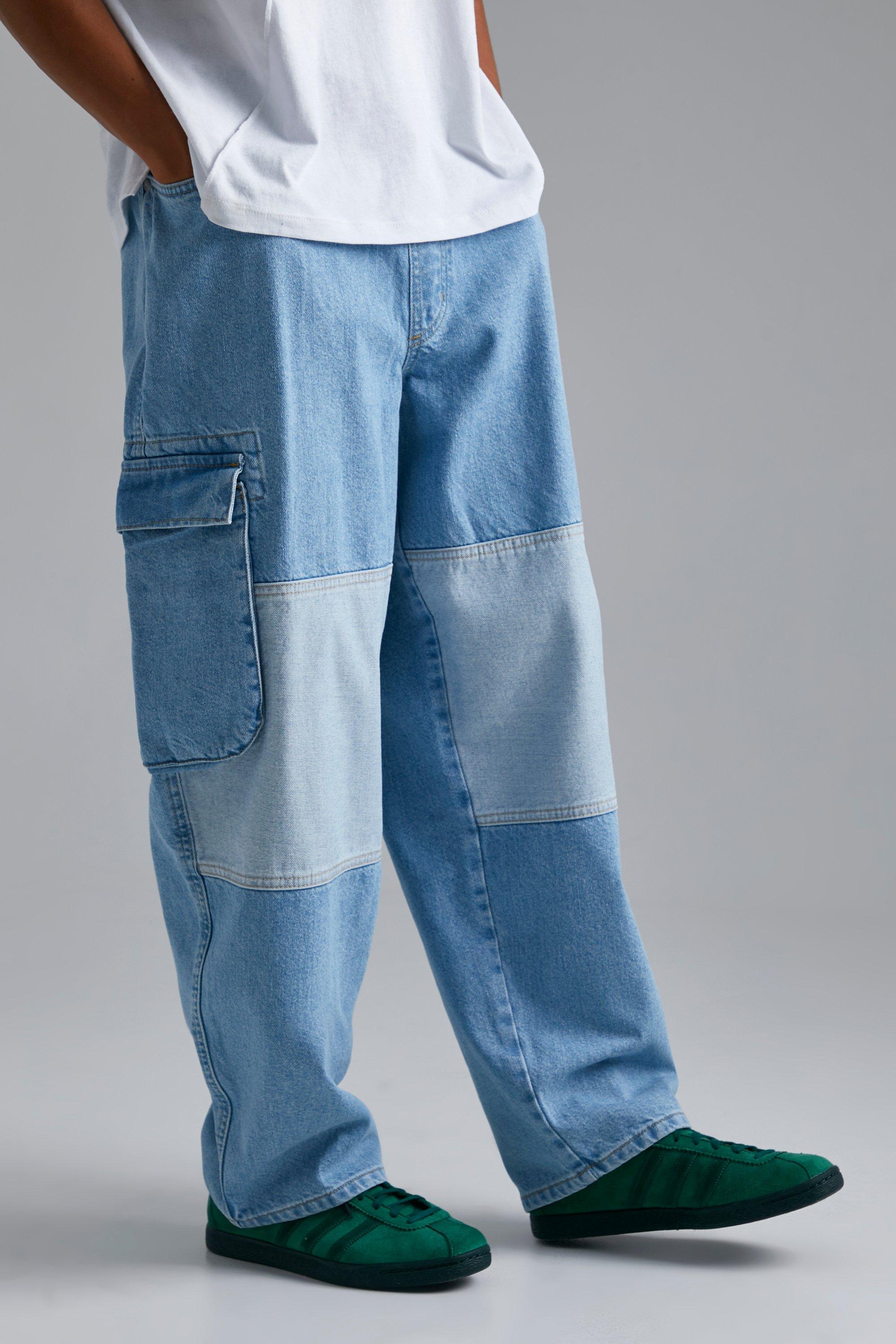Boohoo Baggy Cargo Skate Jeans Met Gesp, Light Blue