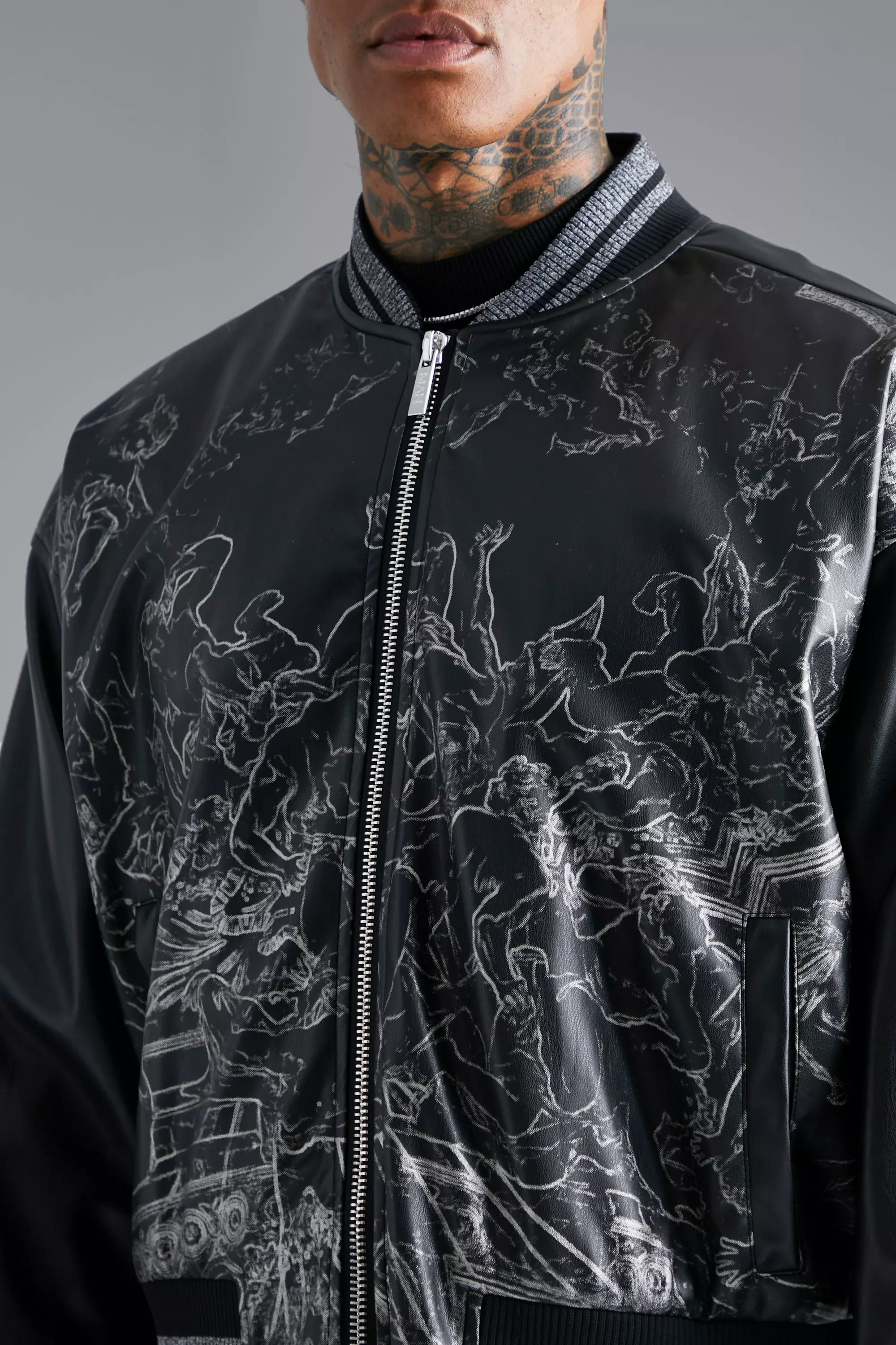 Foil Print Nylon Bomber Jacket