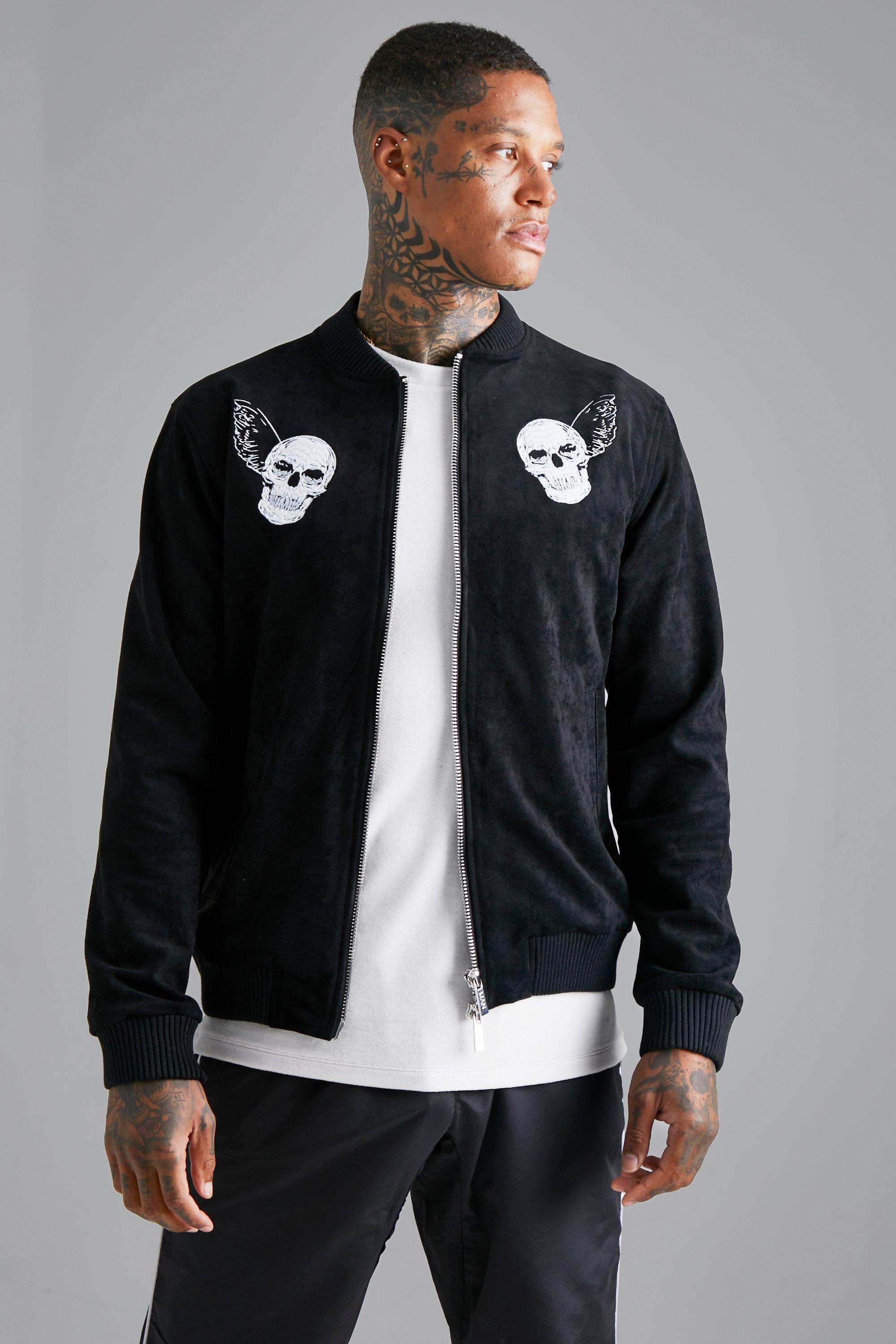 white embroidered bomber jacket