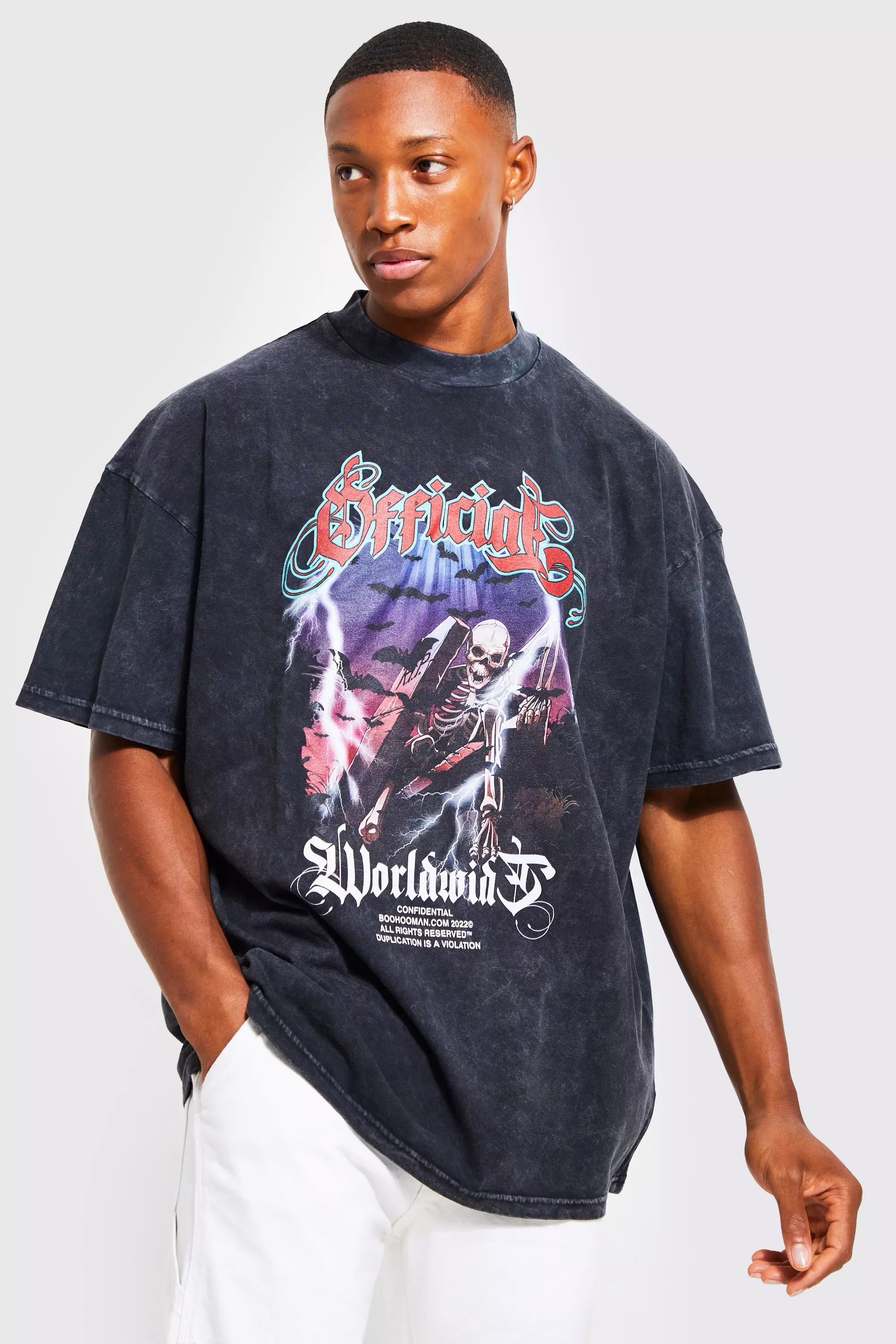 Oversized Acid Wash Graphic T-shirt | boohooMAN USA