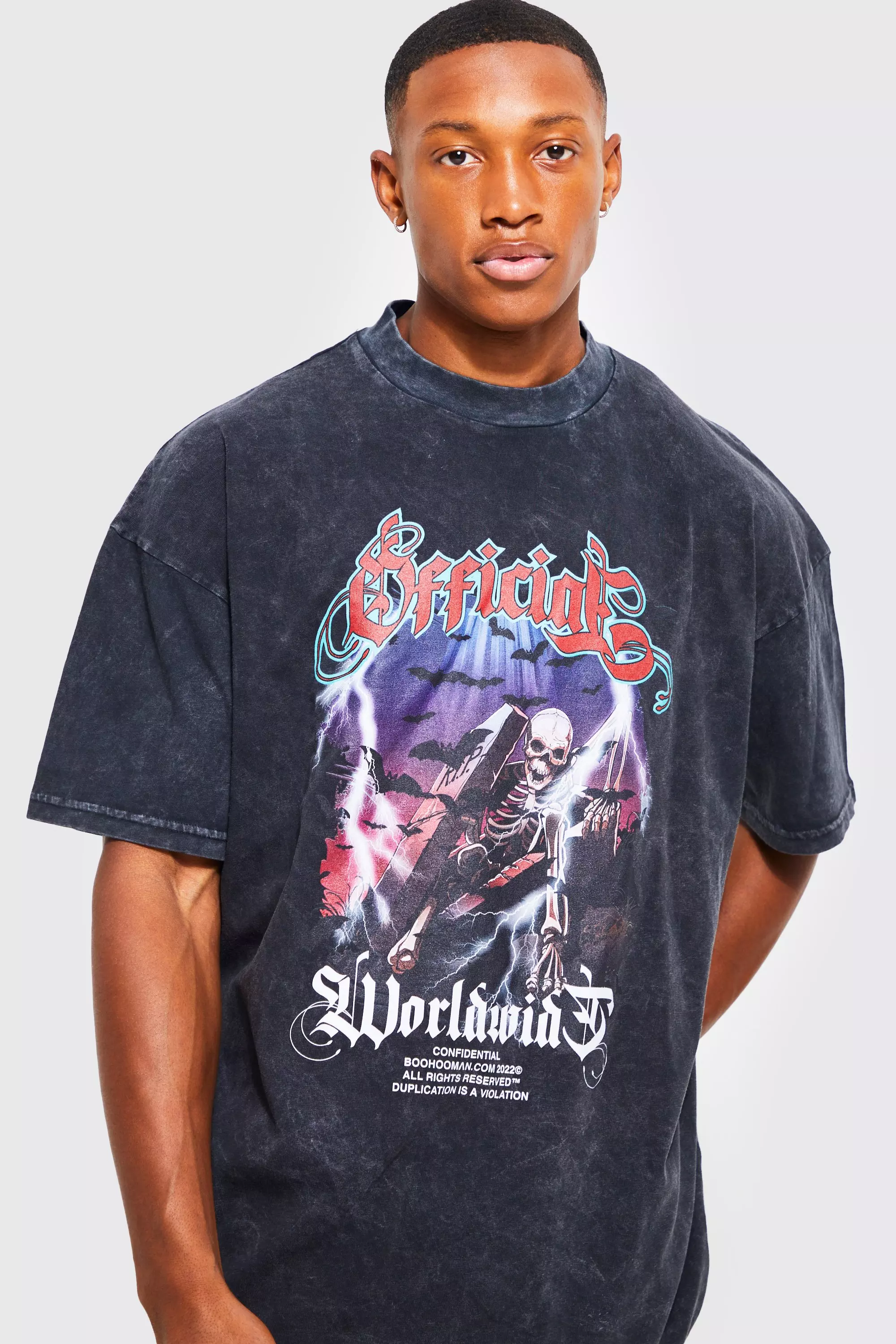 Plus Graphic Oversized Acid Wash T-Shirt