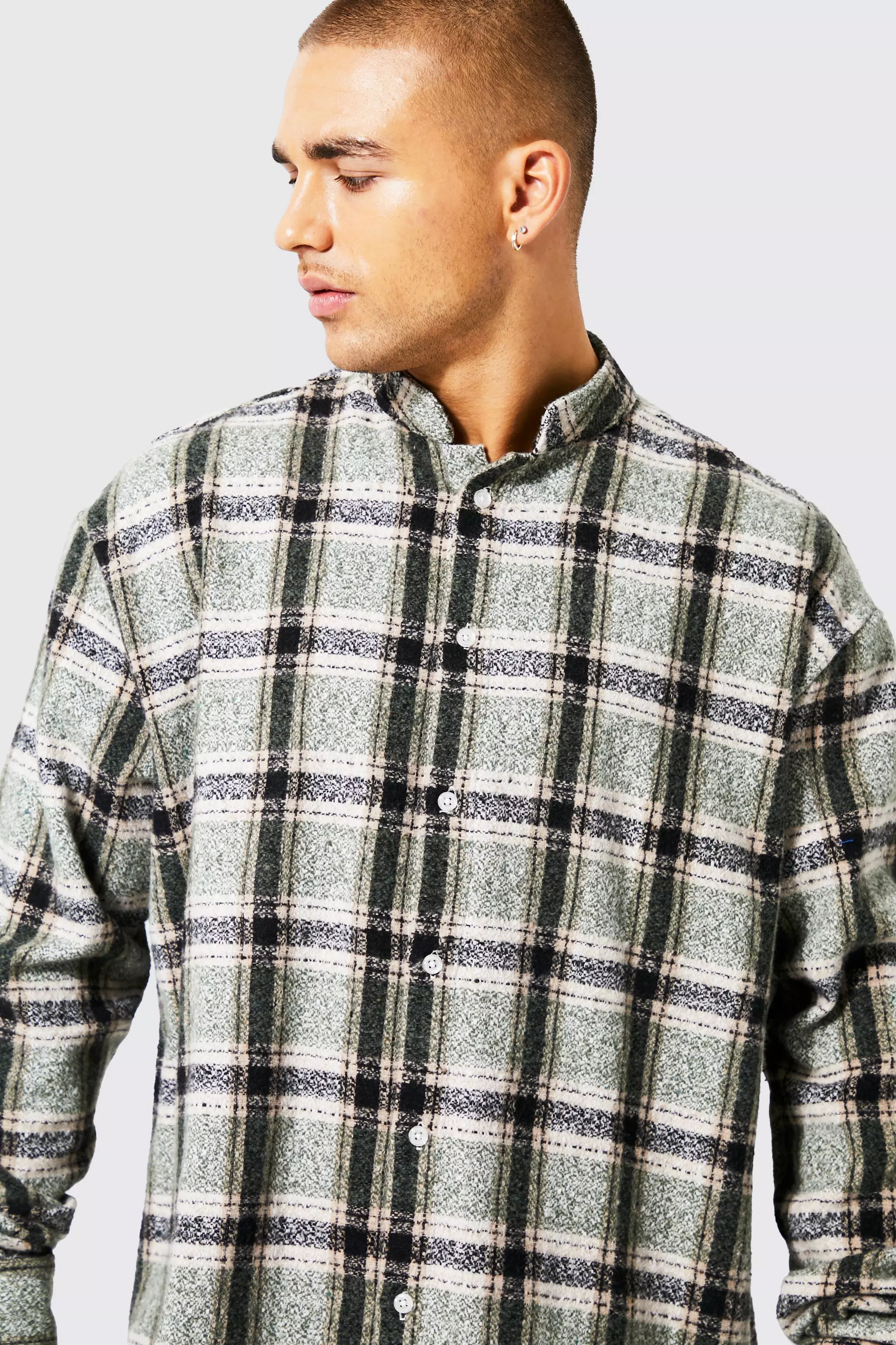 grandad collar check shirt