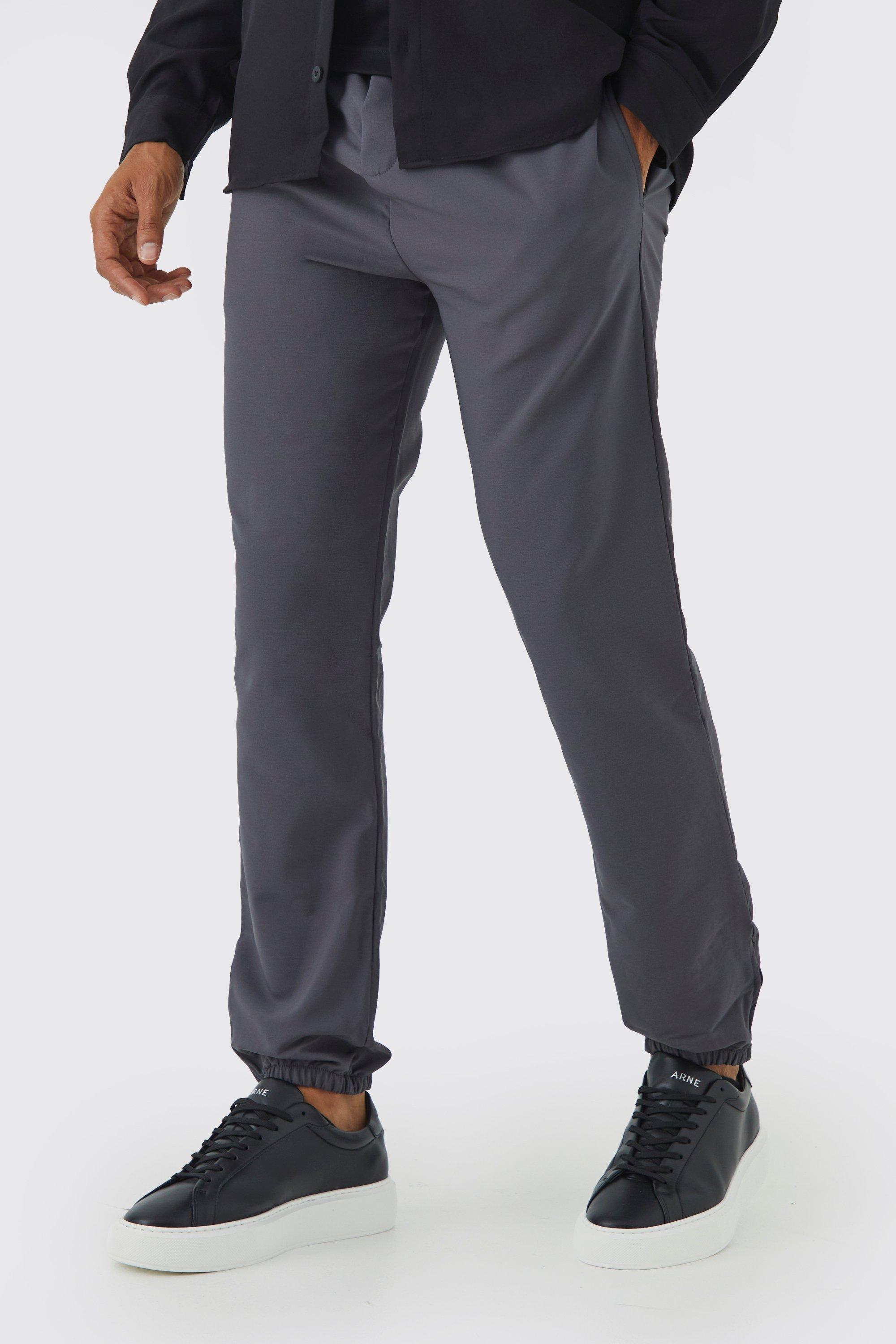 Mens Grey Elastic Waist Slim Technical Stretch Trouser, Grey