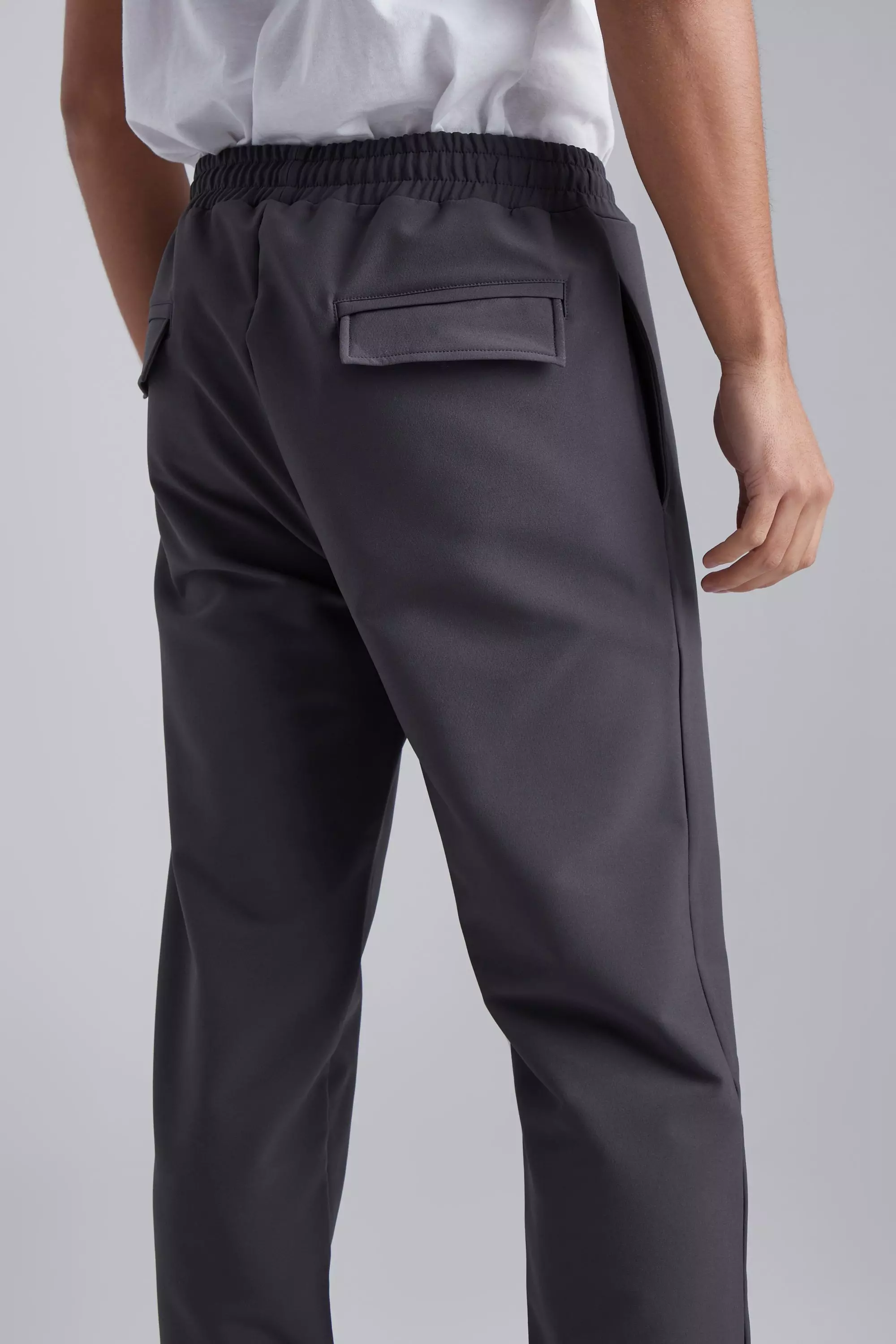 Elastic Waist Slim Technical Stretch Pants | boohooMAN USA