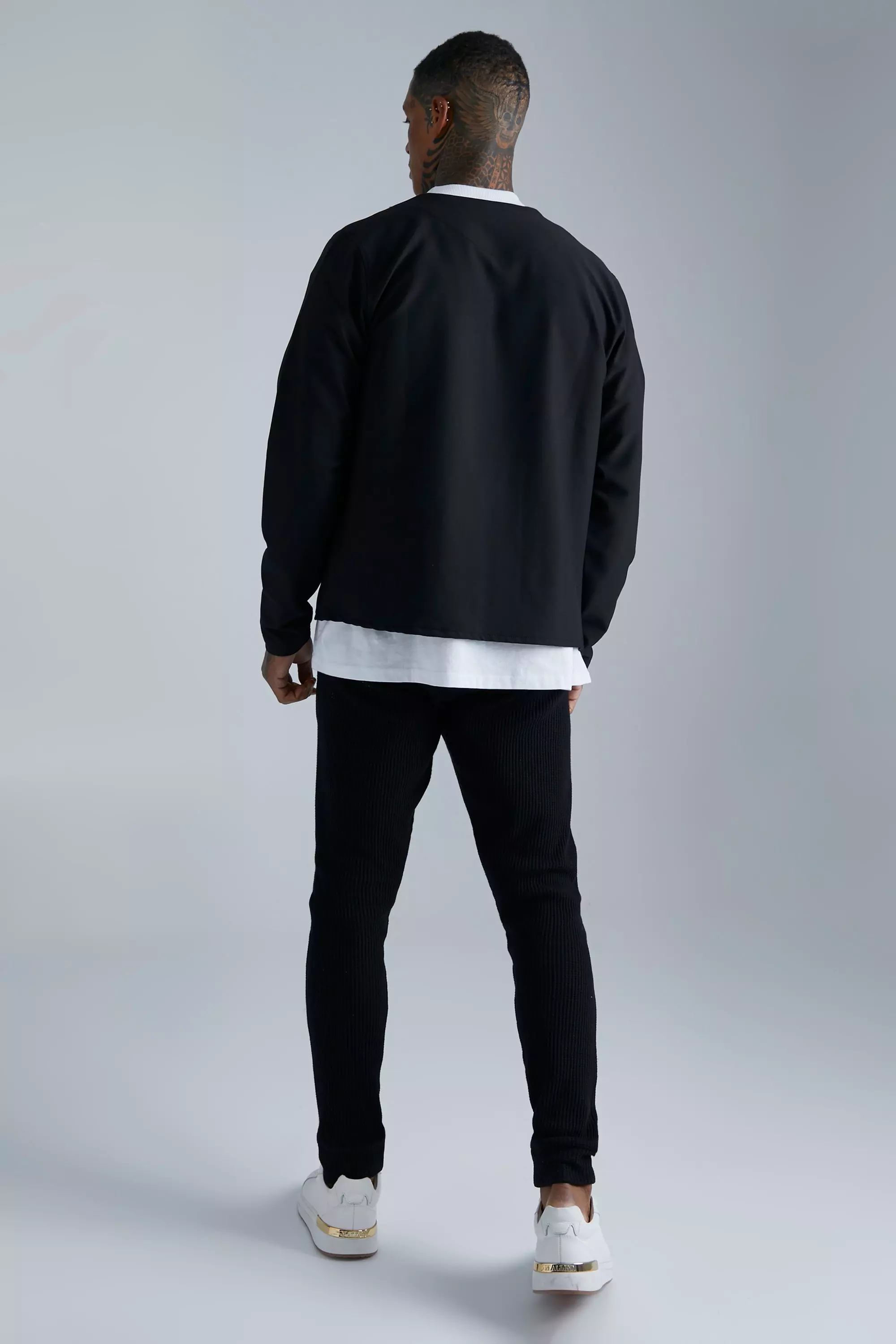 Technical Stretch Collarless Jacket | boohooMAN USA