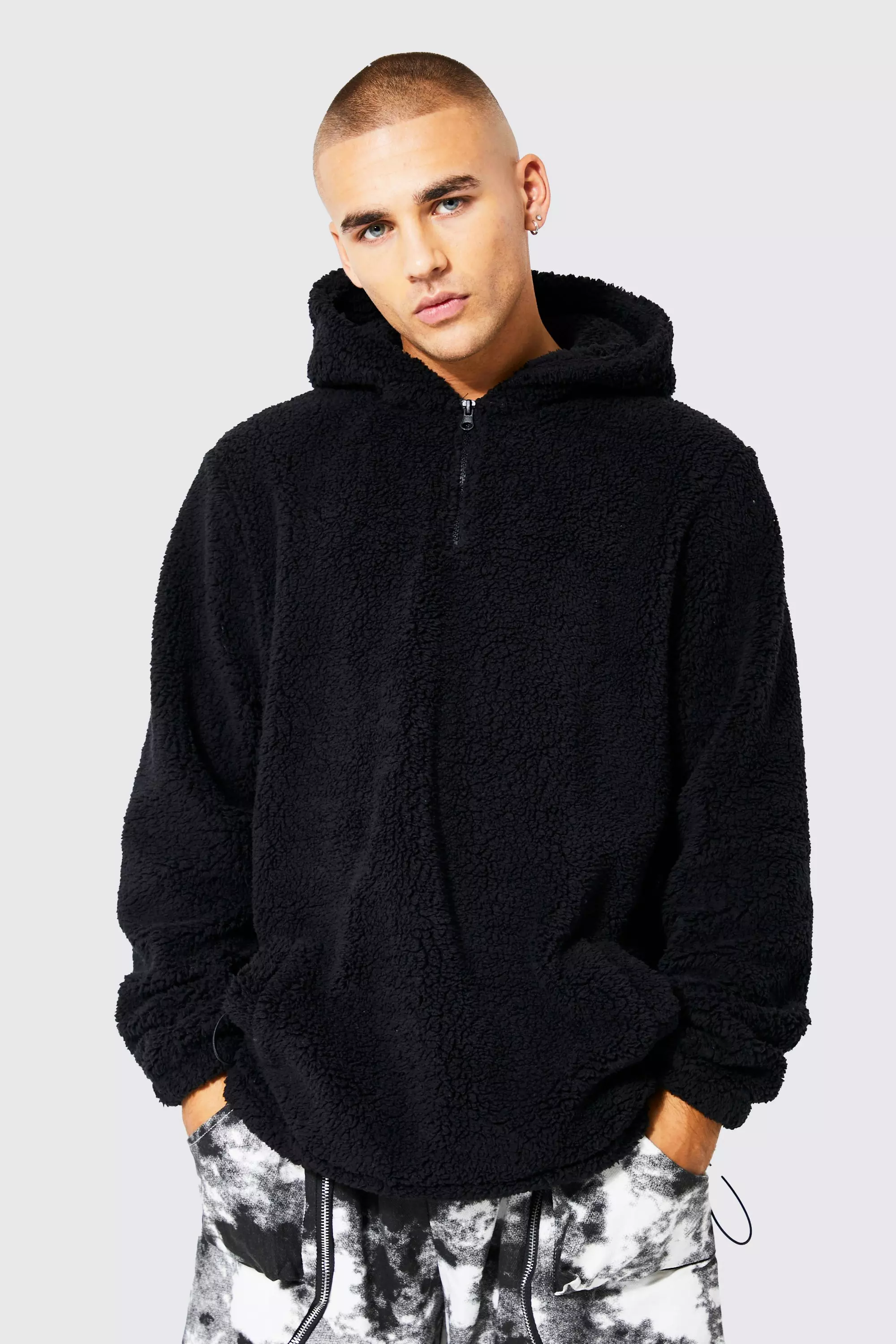 Borg hoodie mens black sale