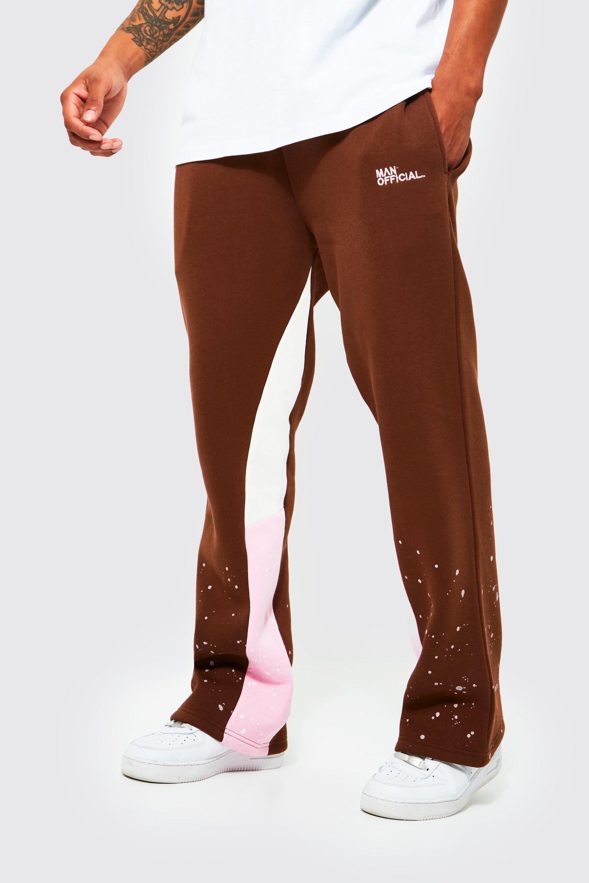 Pantaloni tuta Regular Fit con inserti e schizzi di colore, Brown