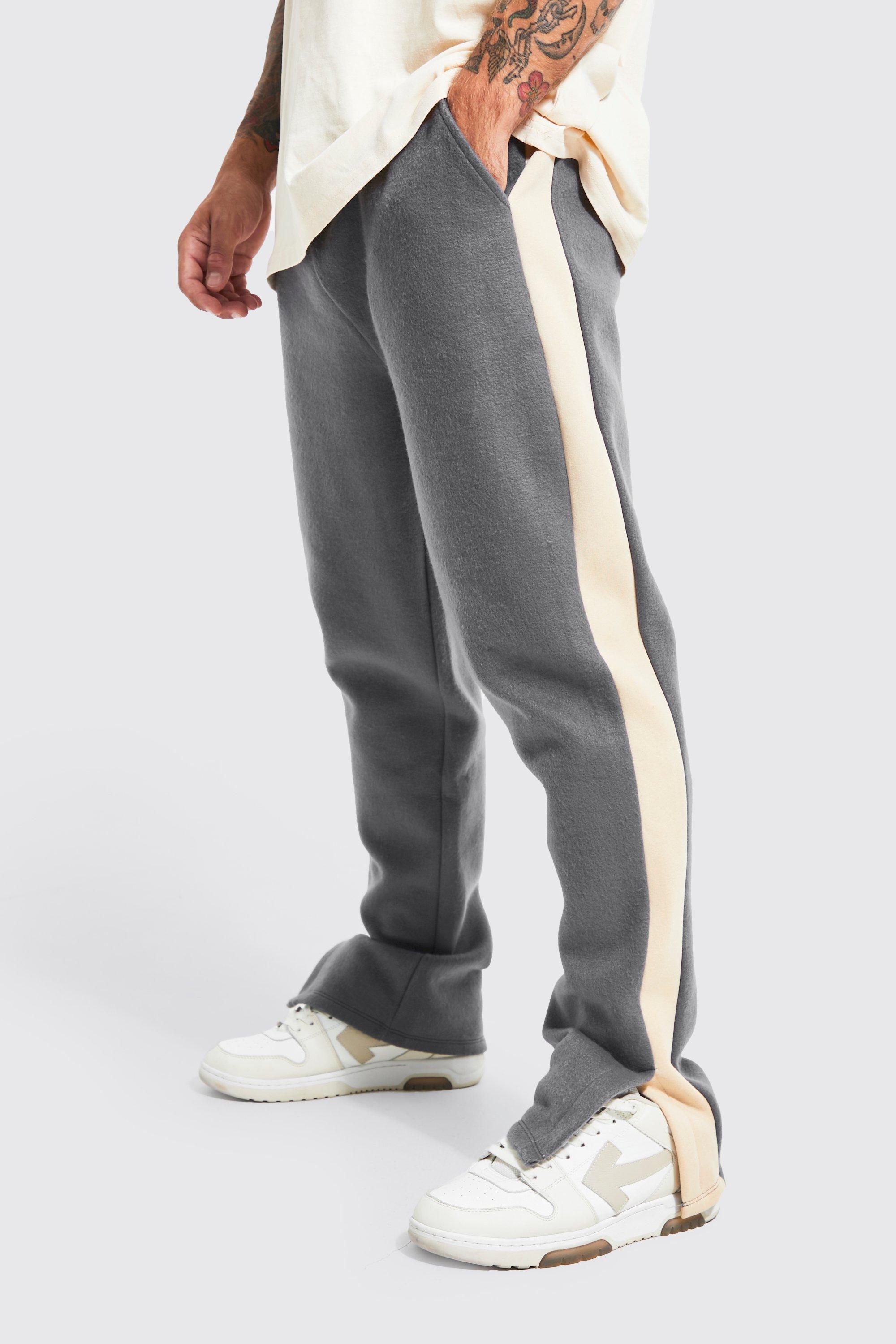 Mens Grey Brushed Panelled Split Hem Jogger, Grey