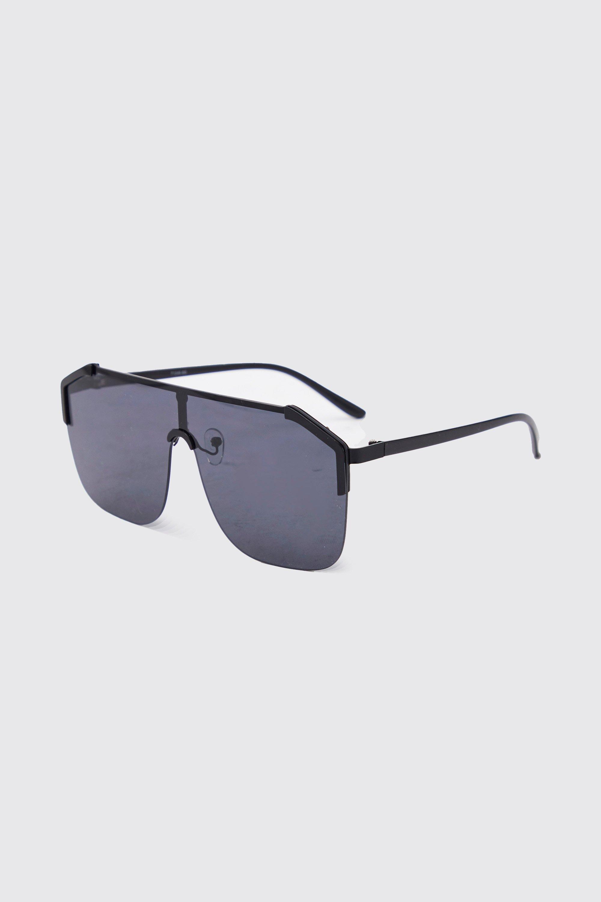 Mens Black Overlay Aviator Sunglasses, Black
