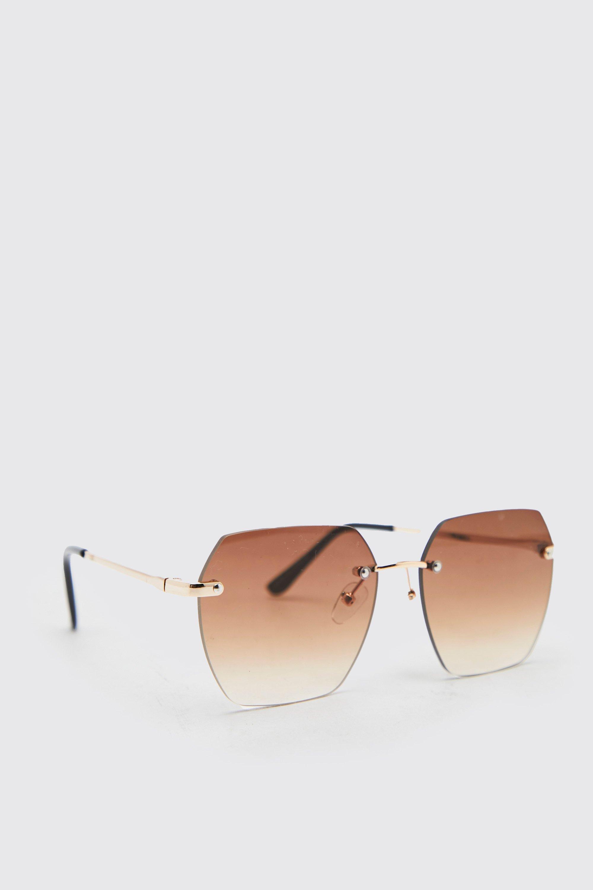 Mens Metallics Hexagon Overlay Metal Sunglasses, Metallics